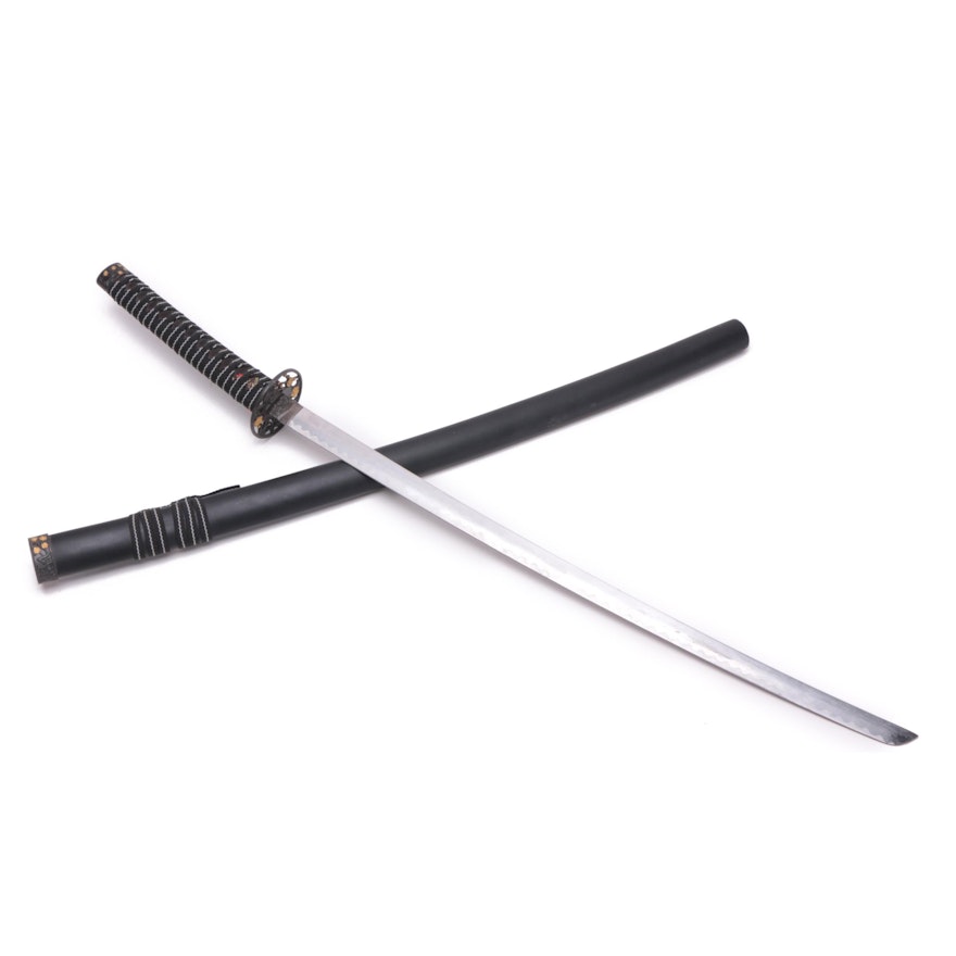 Chinese Reproduction Japanese Style Katana with Black Hilt and Scabbard