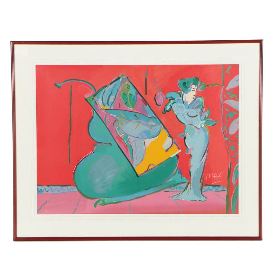 Peter Max Serigraph "Lady on Red with Floating Vase"