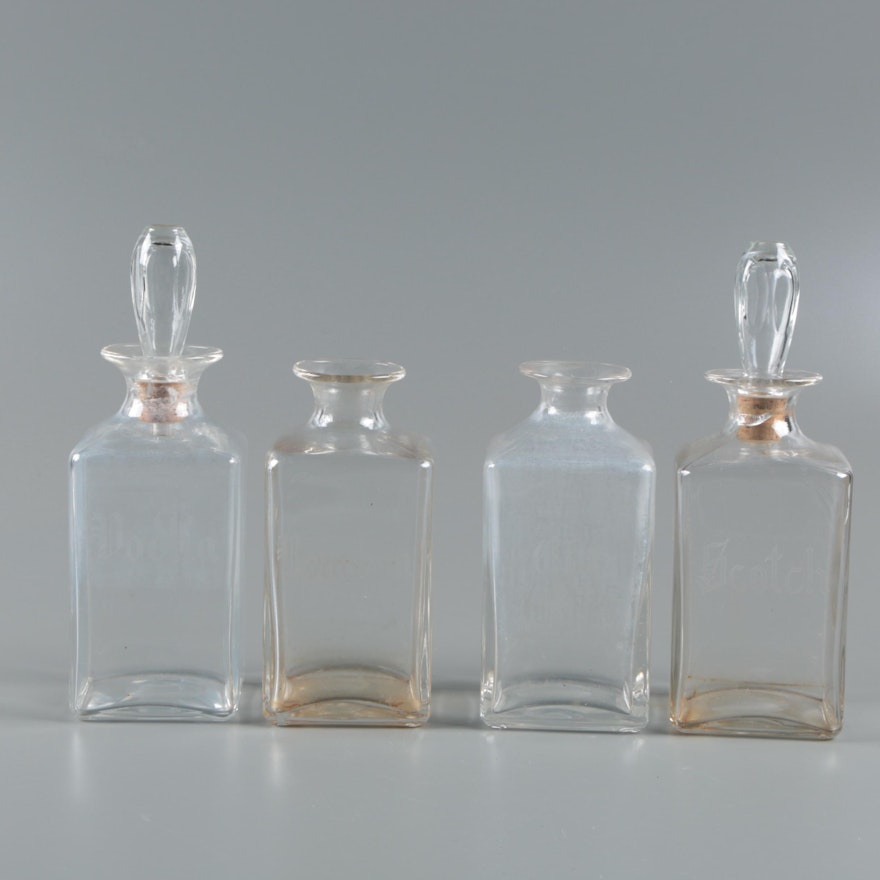 Scotch, Vodka, Bourbon and Gin Etched Glass Decanter Set