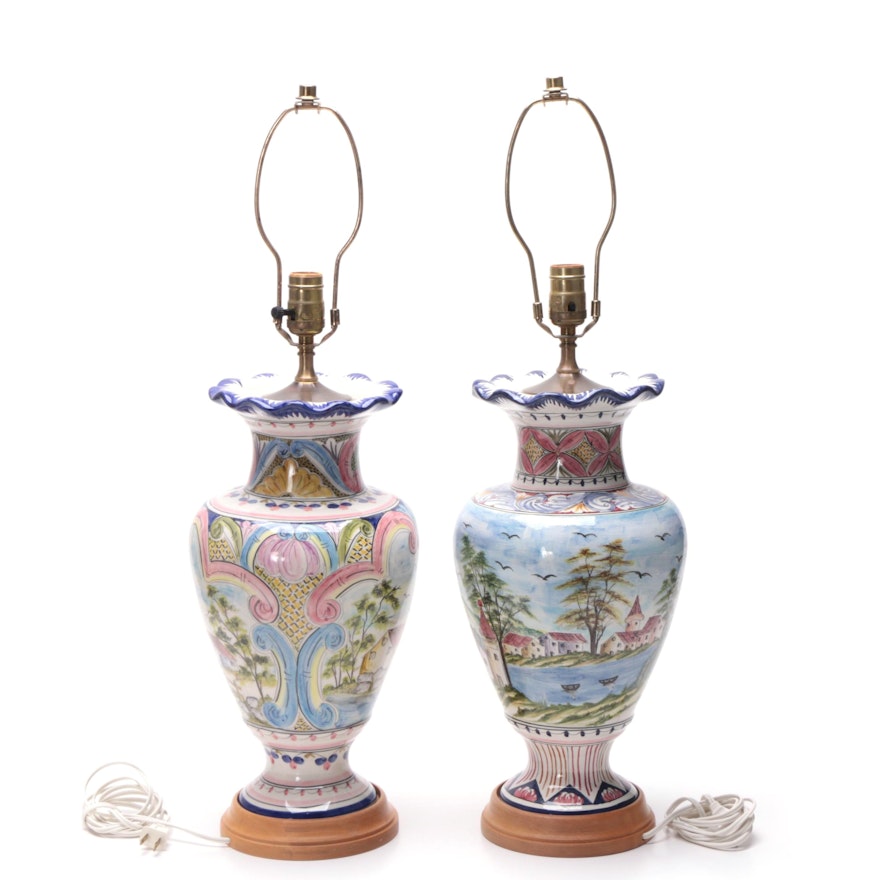 Repurposed Vase Table Lamps featuring Hand-Painted Seaside Scenes