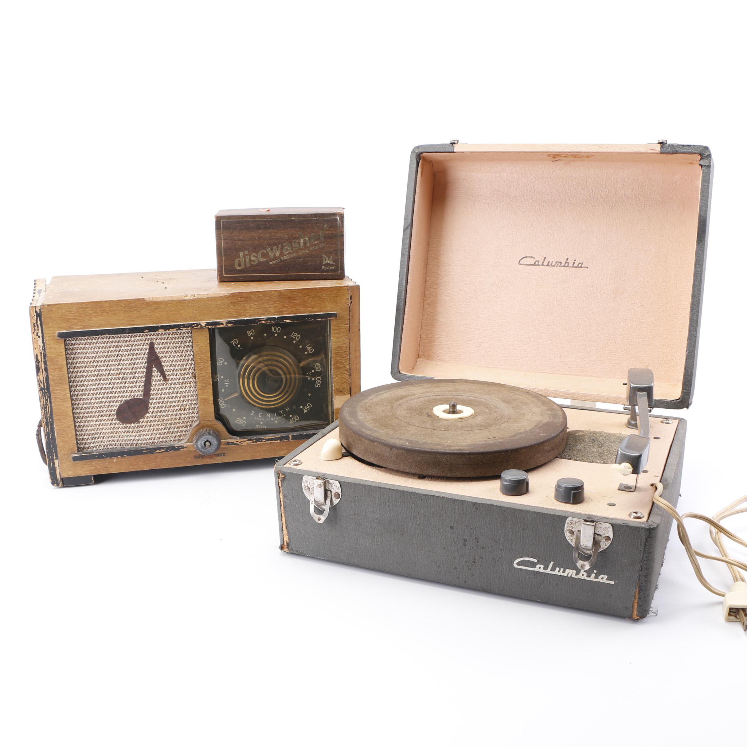 Vintage Columbia Record Player and Zenith Radio