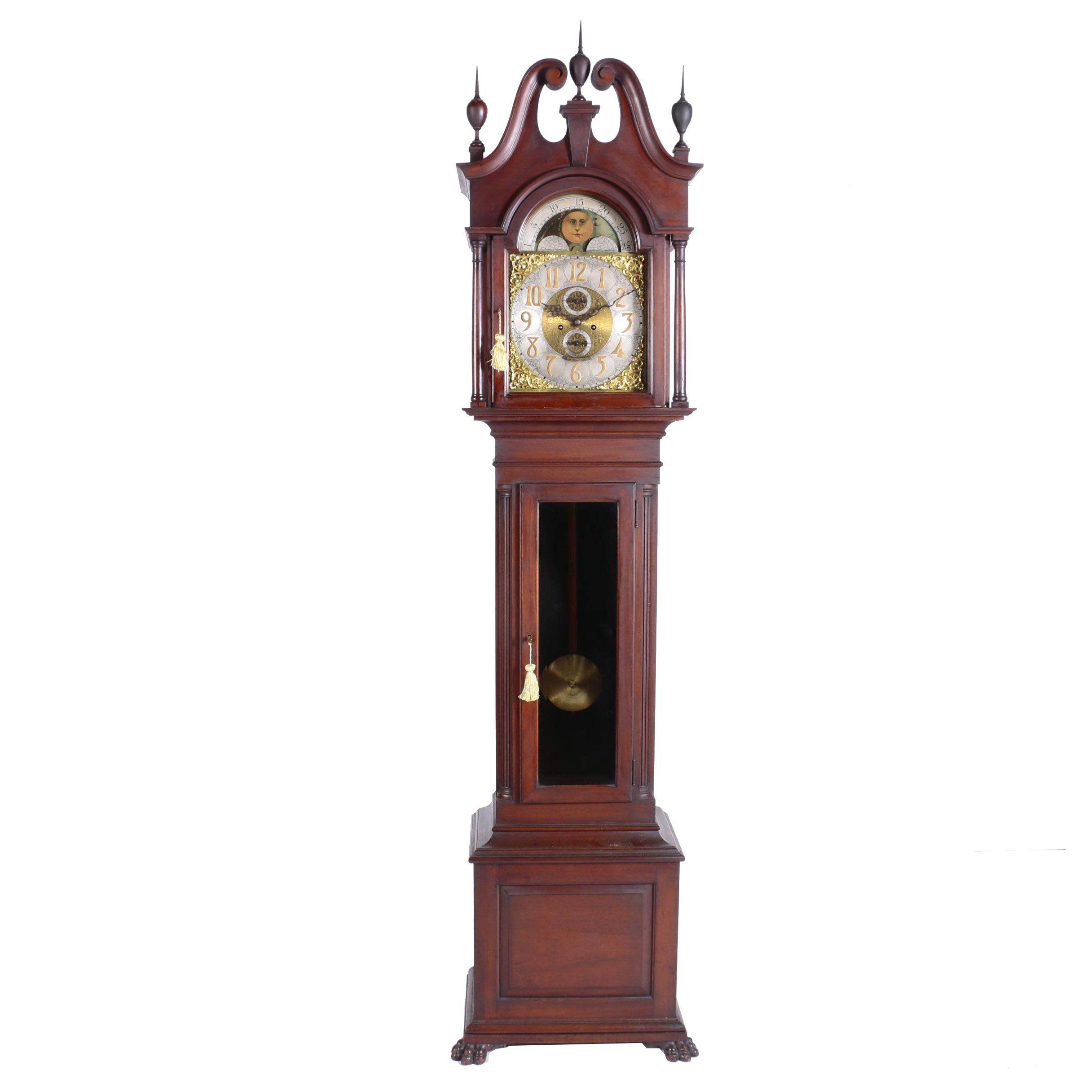 American Mahogany Tall Case Clock by Nelson H. Brown of Boston, Circa 1900