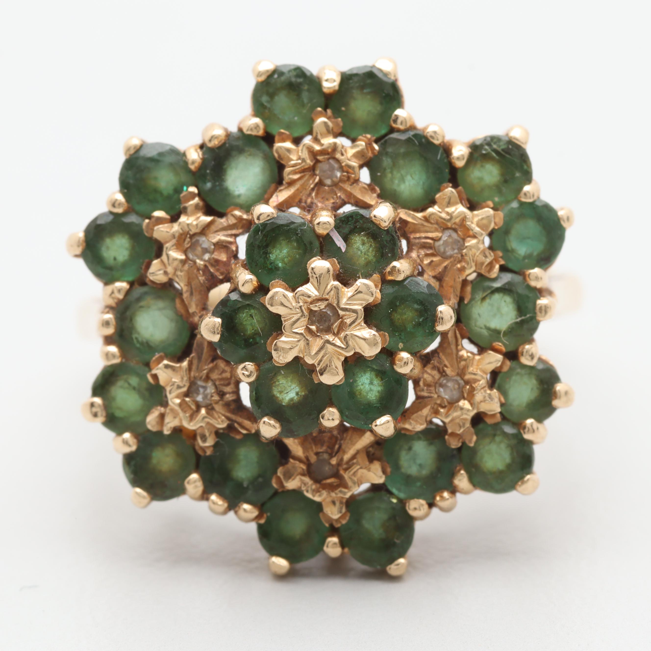 P & R Bushell 14K Yellow Gold Emerald and Diamond Ring