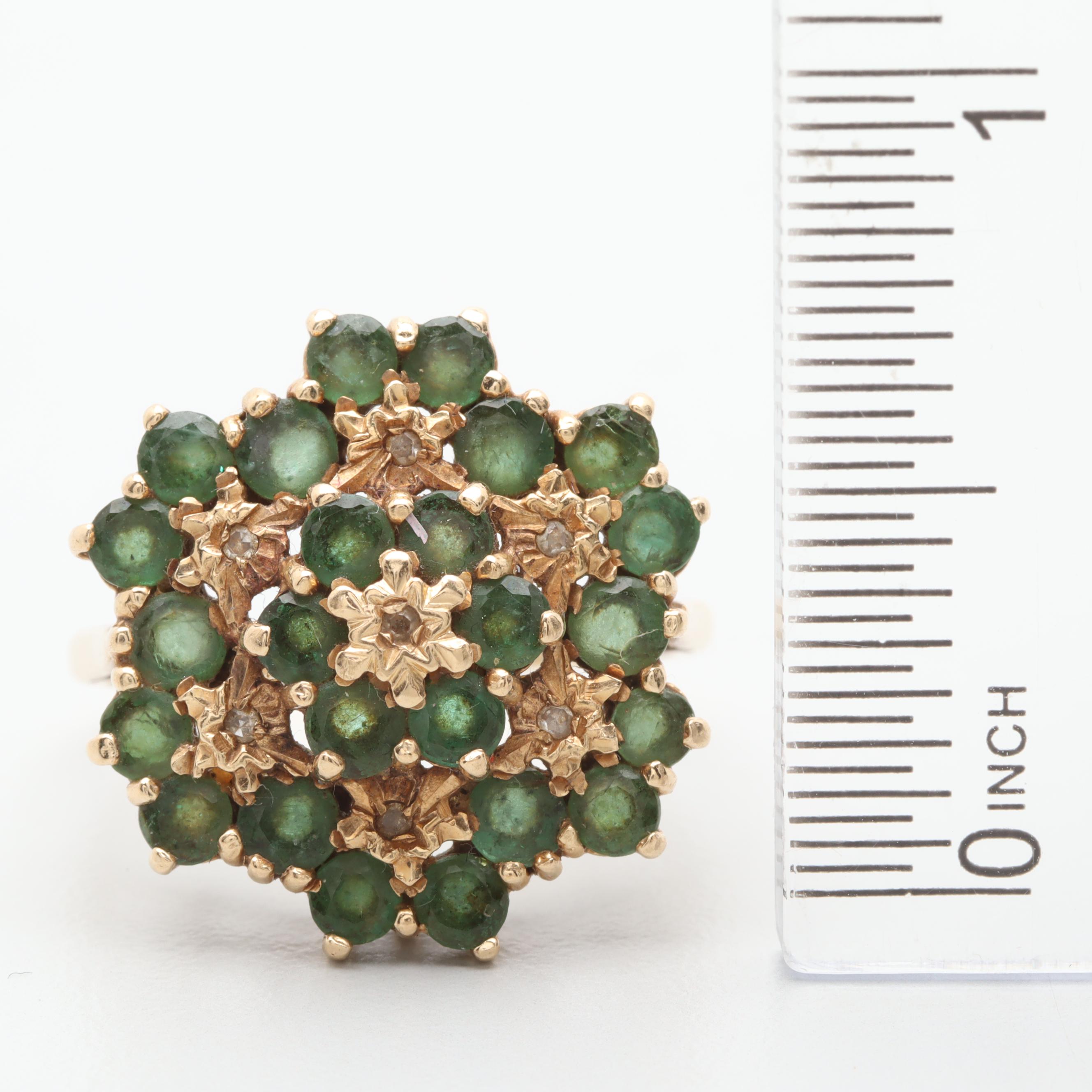 P & R Bushell 14K Yellow Gold Emerald and Diamond Ring