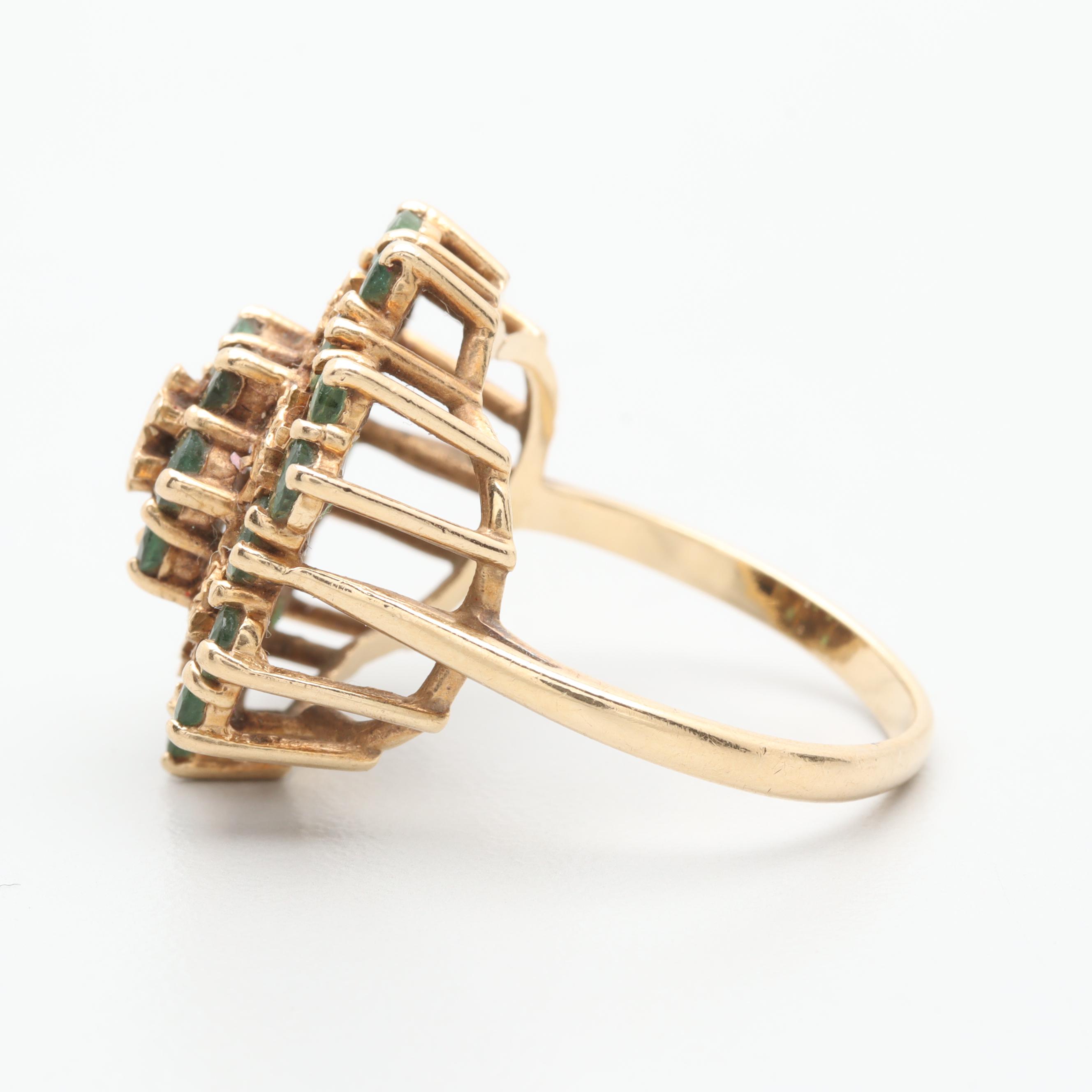 P & R Bushell 14K Yellow Gold Emerald and Diamond Ring
