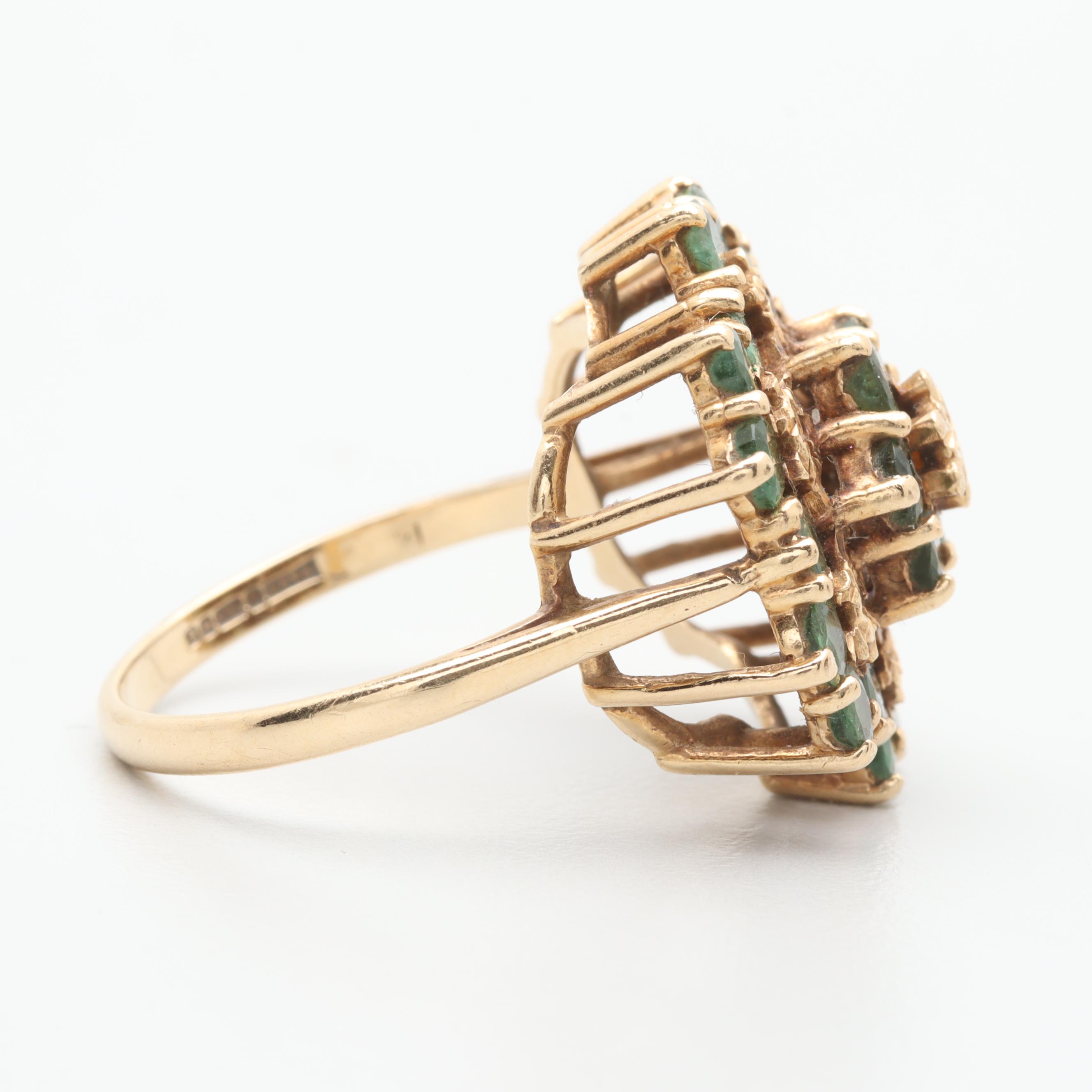 P & R Bushell 14K Yellow Gold Emerald and Diamond Ring