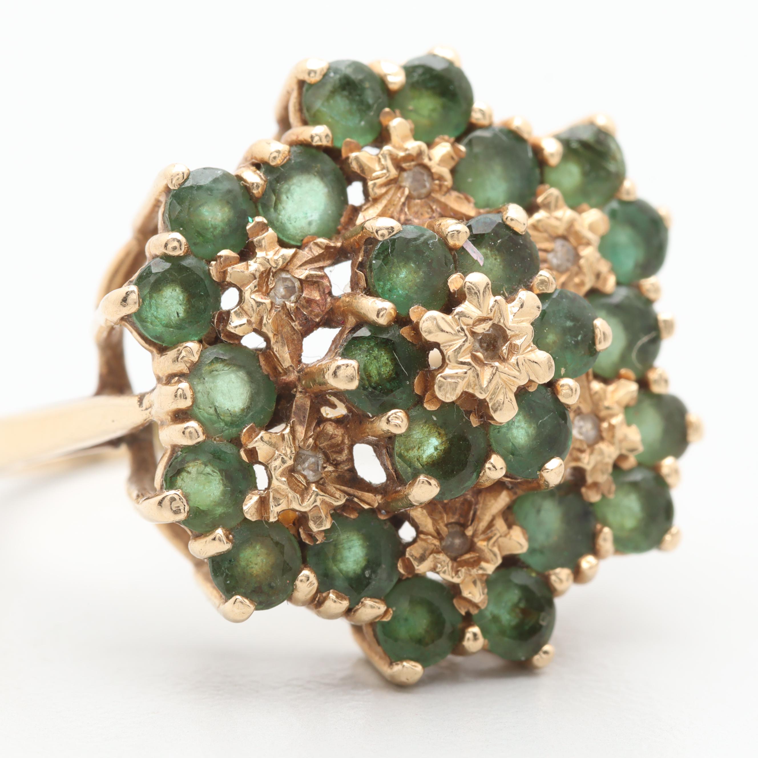 P & R Bushell 14K Yellow Gold Emerald and Diamond Ring