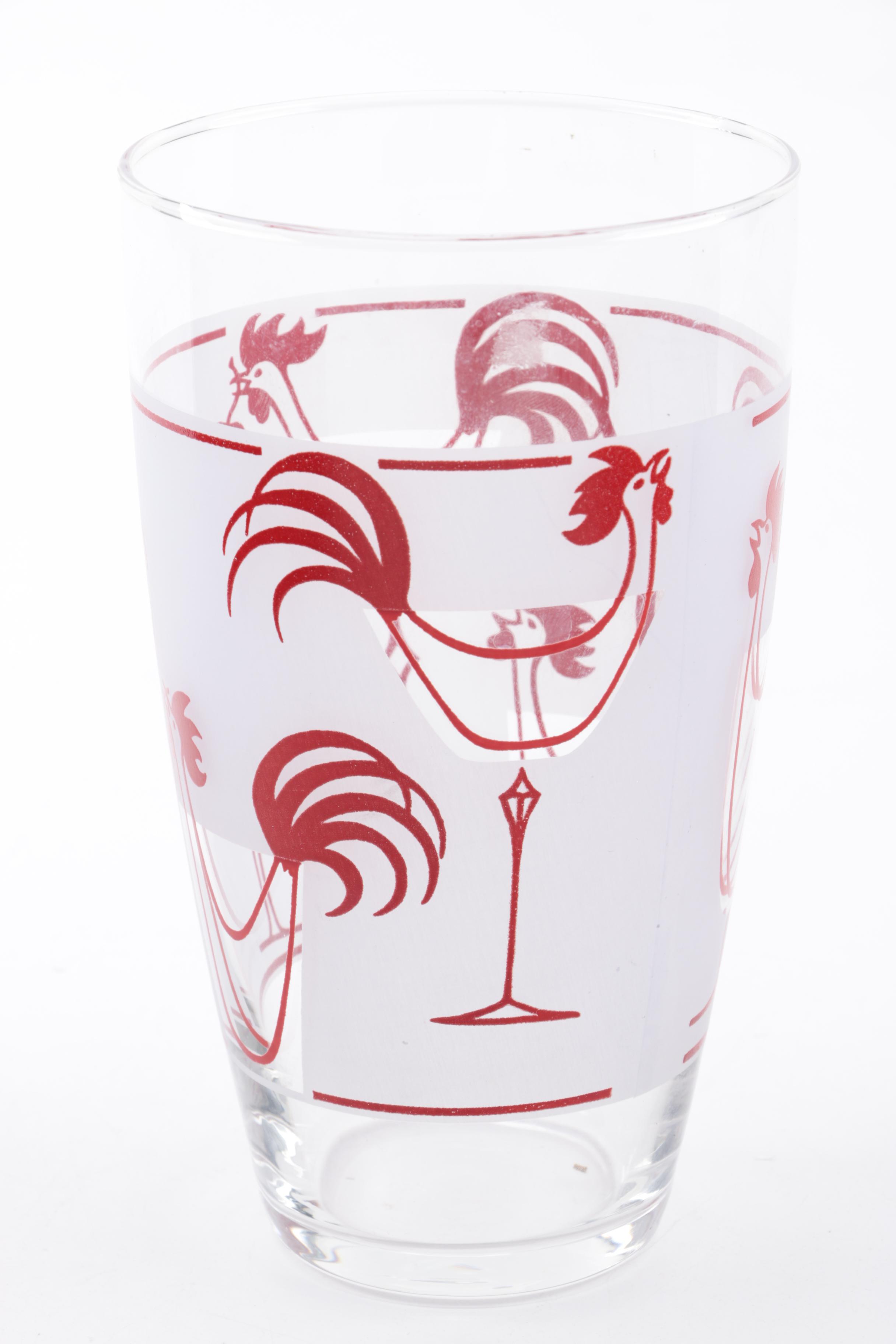 Vintage Libbey Rooster Shot Glasses and Ice Bucket