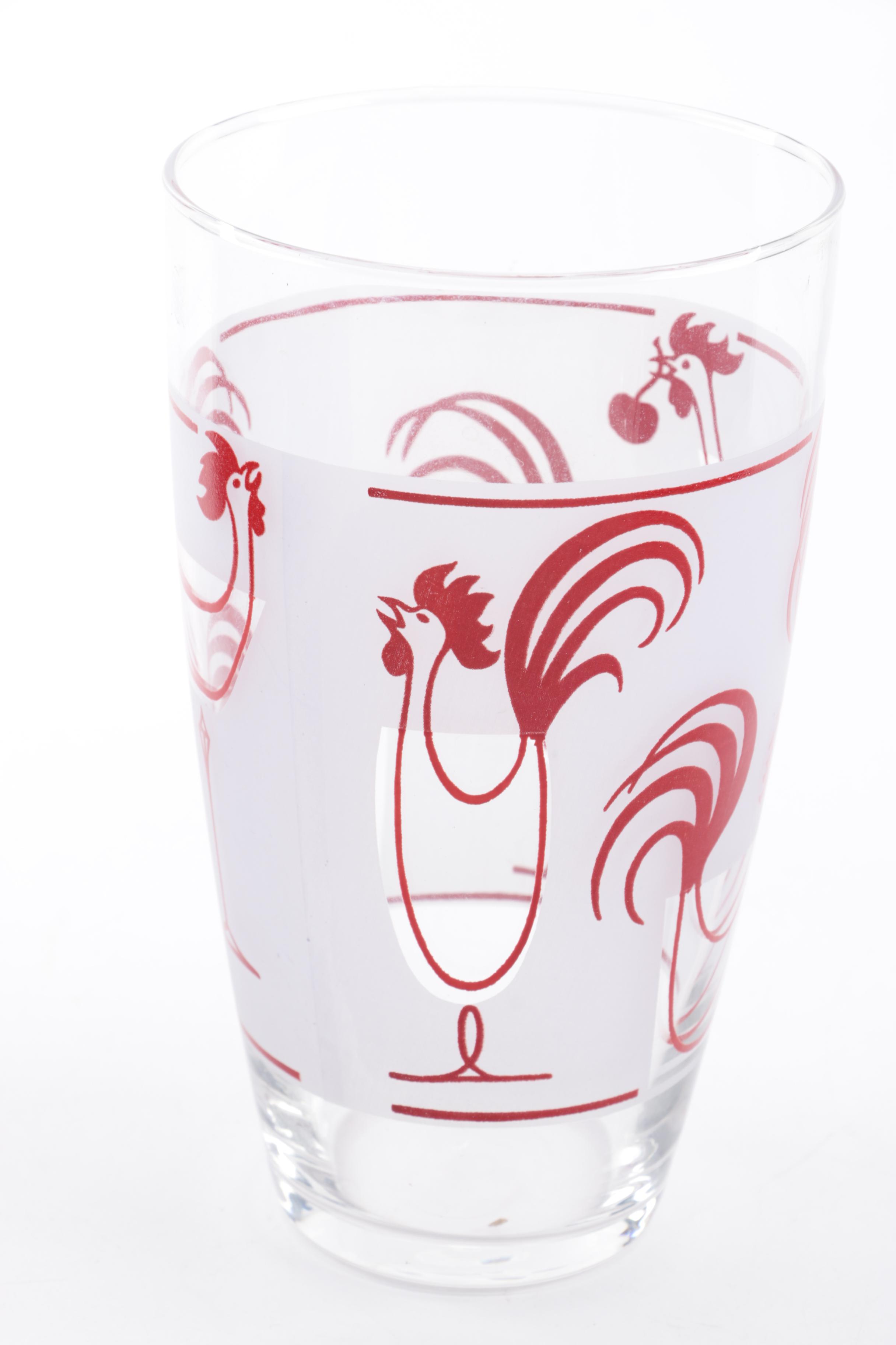 Vintage Libbey Rooster Shot Glasses and Ice Bucket