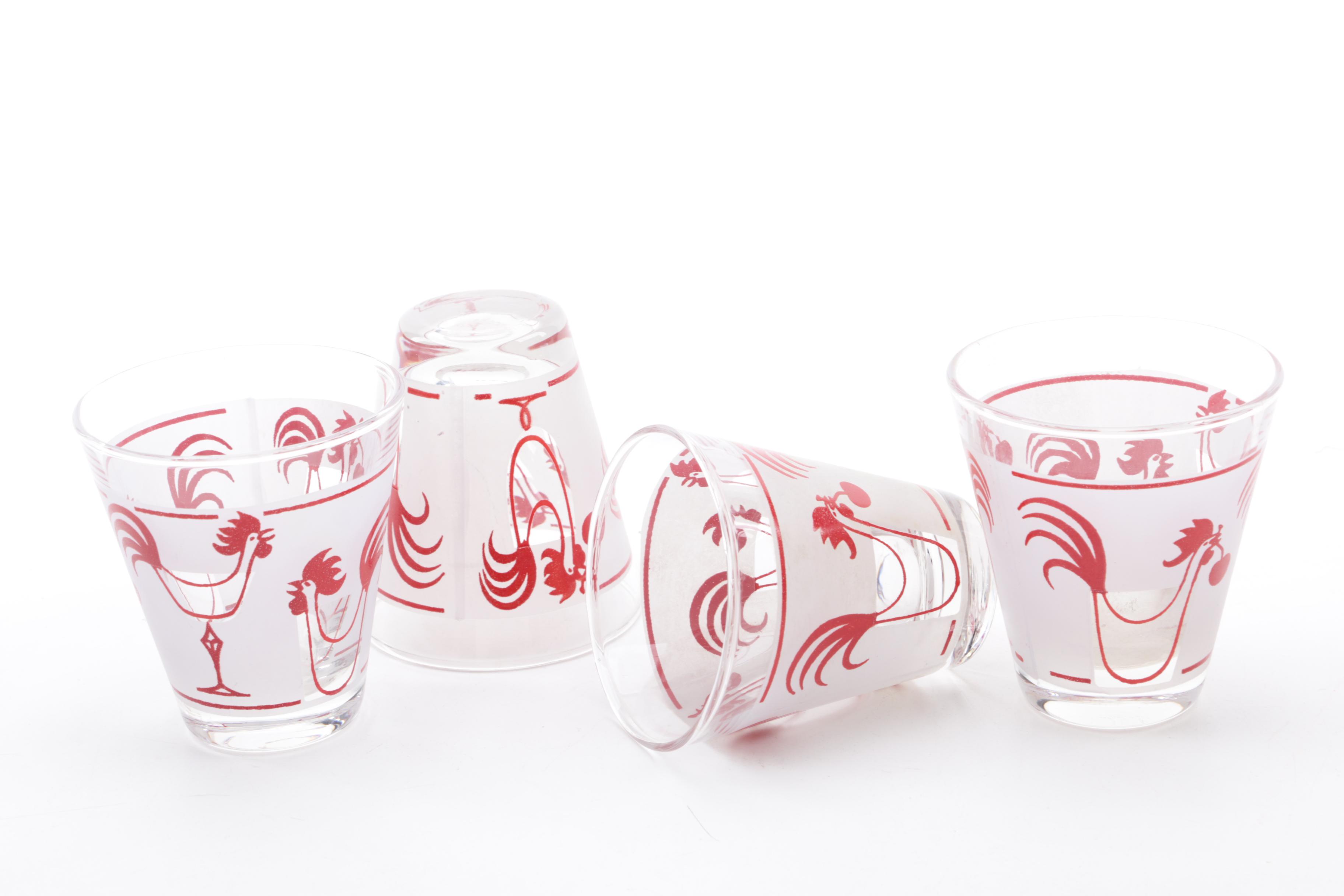 Vintage Libbey Rooster Shot Glasses and Ice Bucket