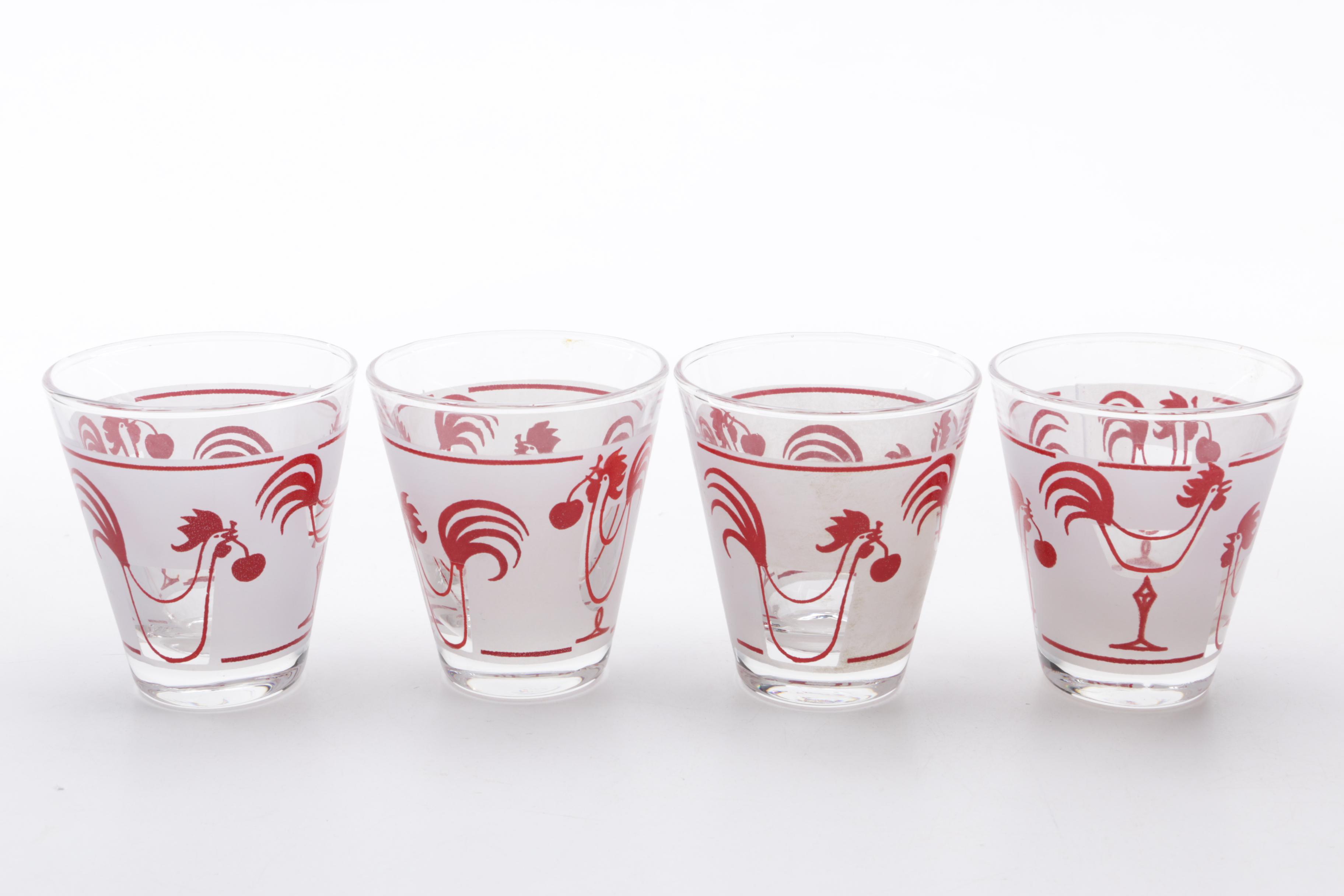 Vintage Libbey Rooster Shot Glasses and Ice Bucket