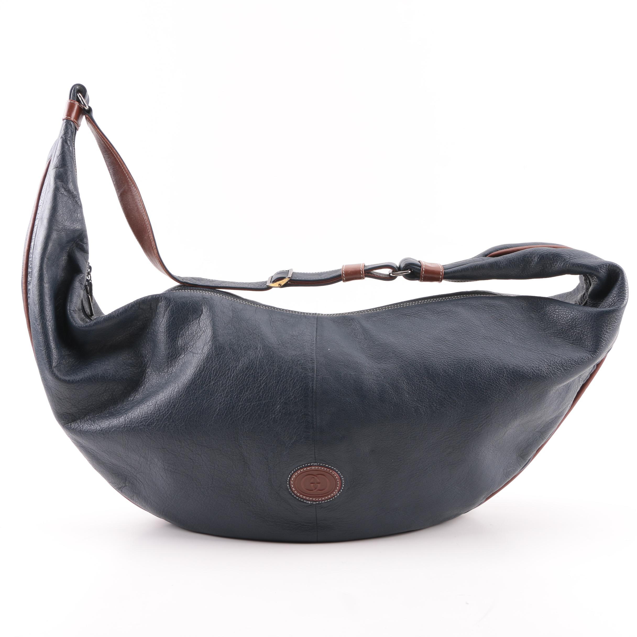 Vintage Gucci Navy Leather Hobo Sling Bag