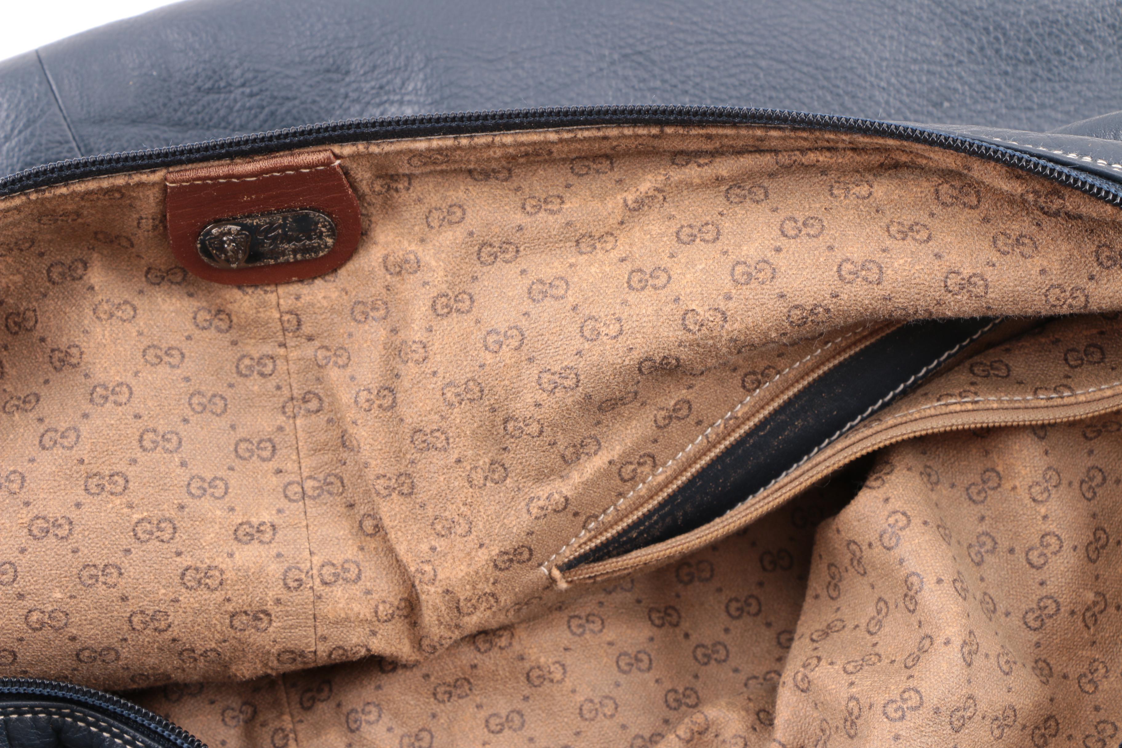 Vintage Gucci Navy Leather Hobo Sling Bag