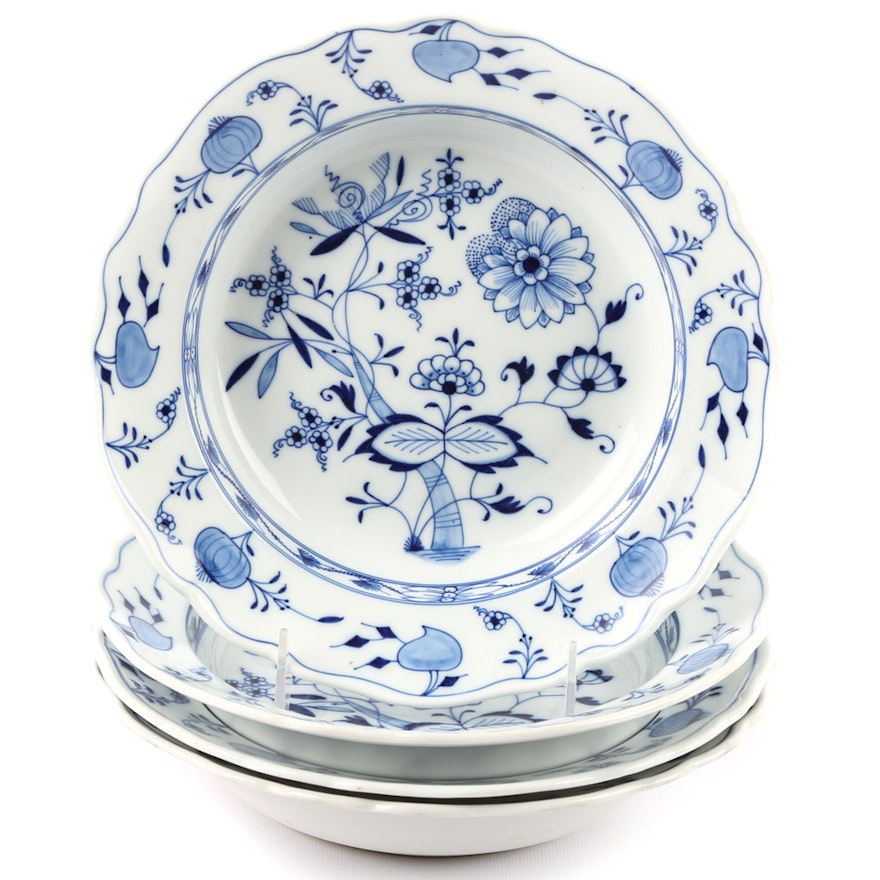 Carl Teichert "Blue Onion" Porcelain Rim Soup Bowls