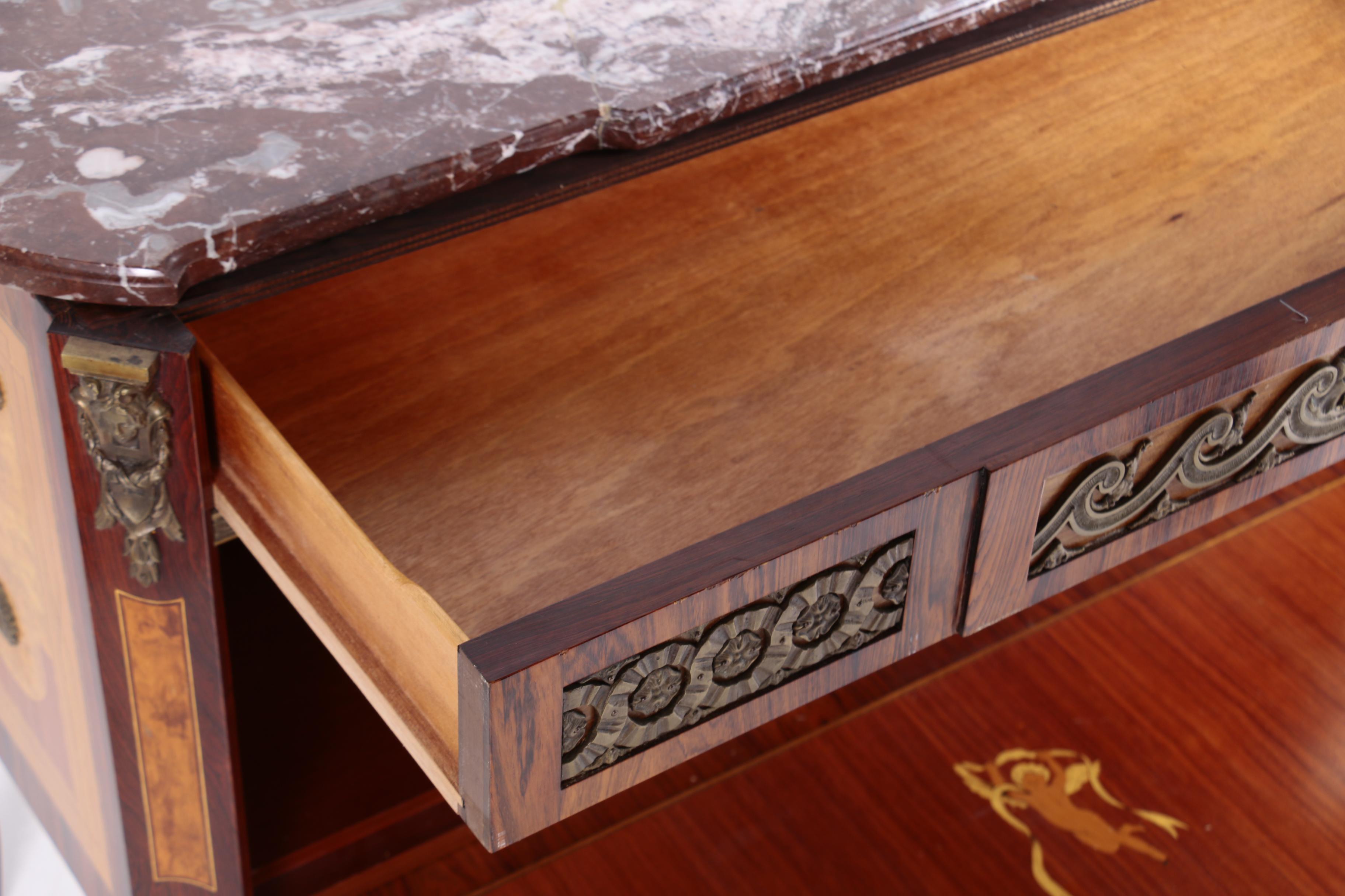 Louis XVI Style Brass-Mounted Kingwood and Marquetry Commode, 20th Century