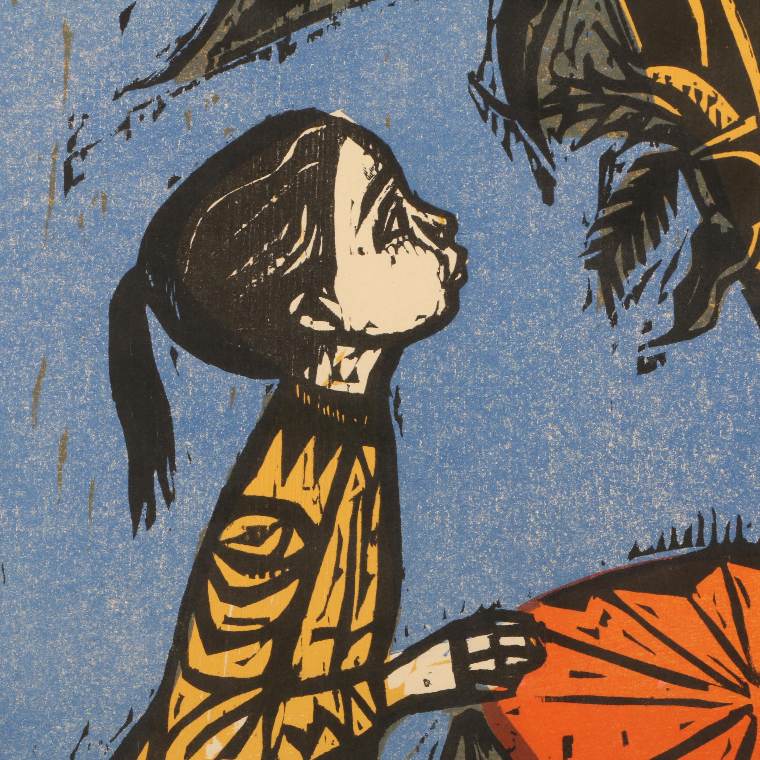 Irving Amen Artist's Proof Color Woodcut "The Heart is a Garden"