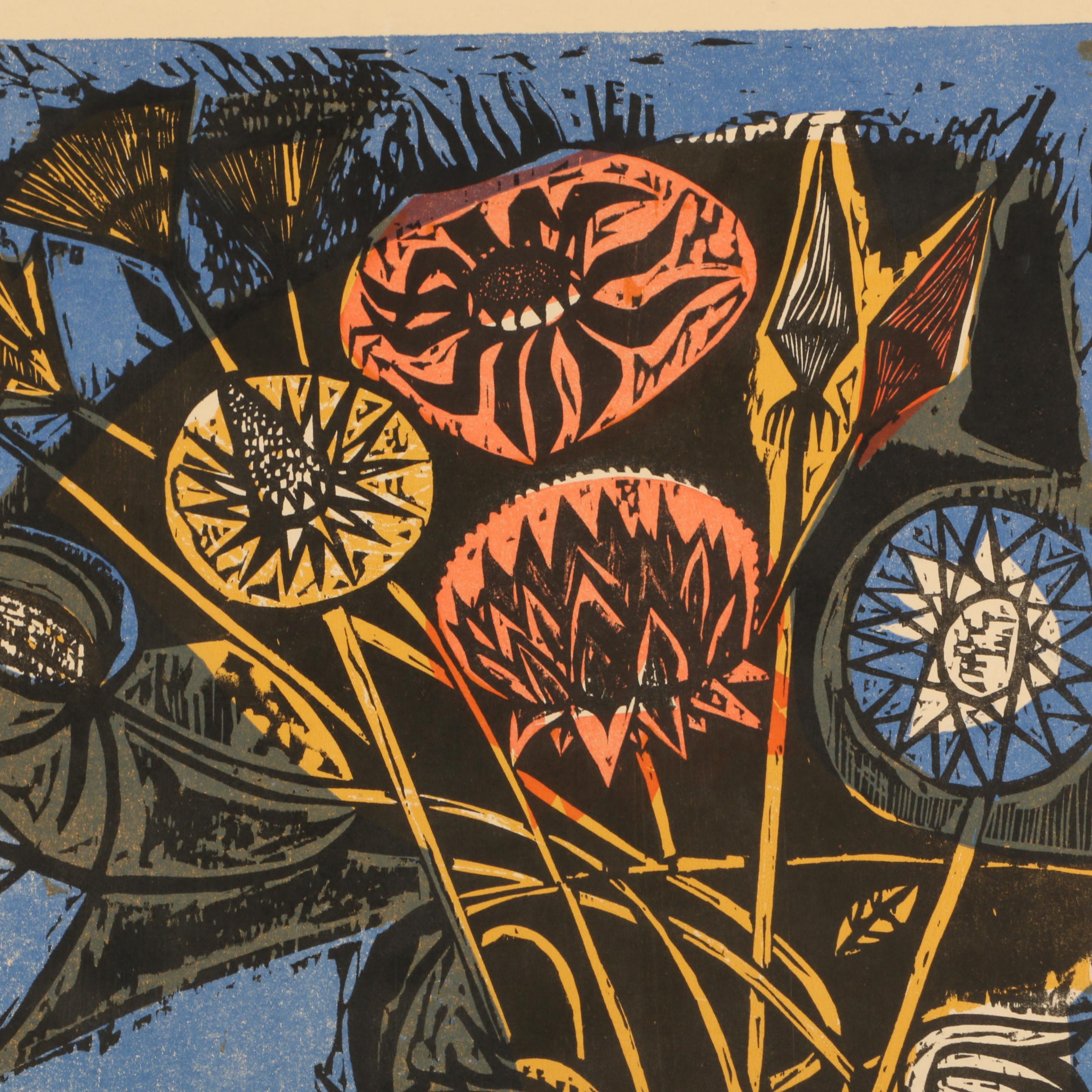 Irving Amen Artist's Proof Color Woodcut "The Heart is a Garden"