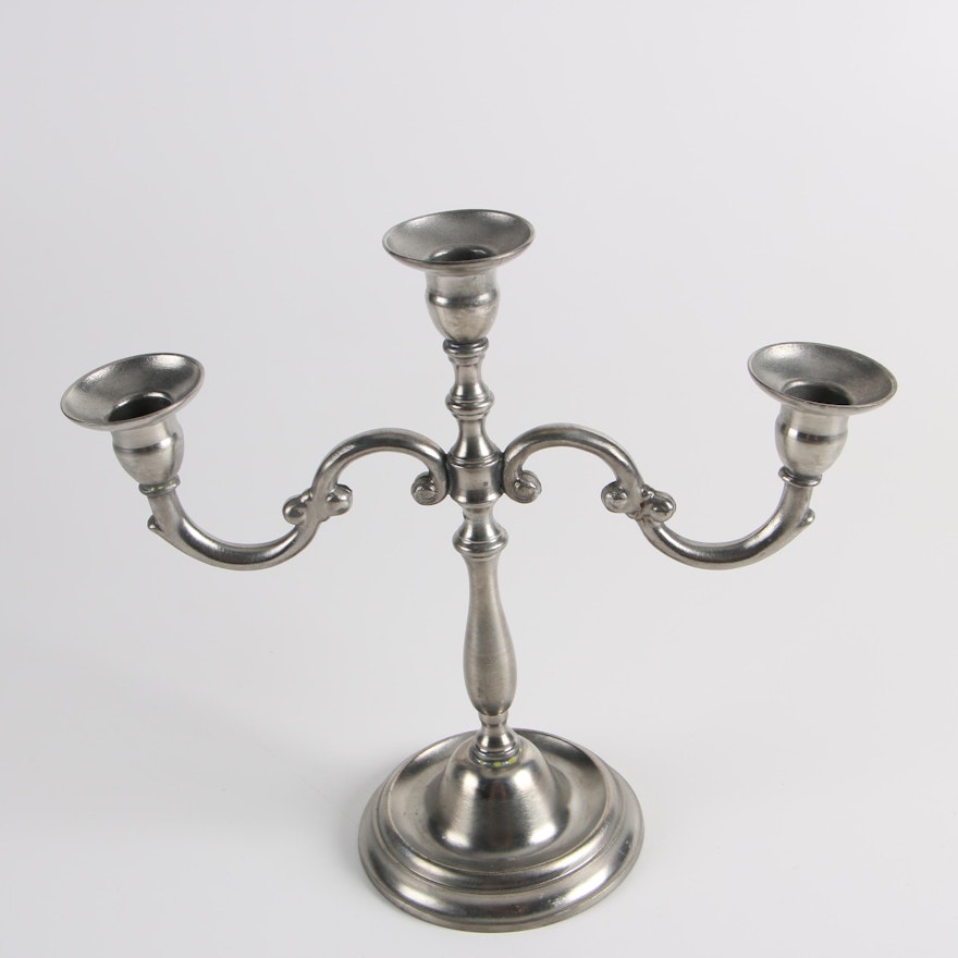 German Pewter Three-Candle Candelabra