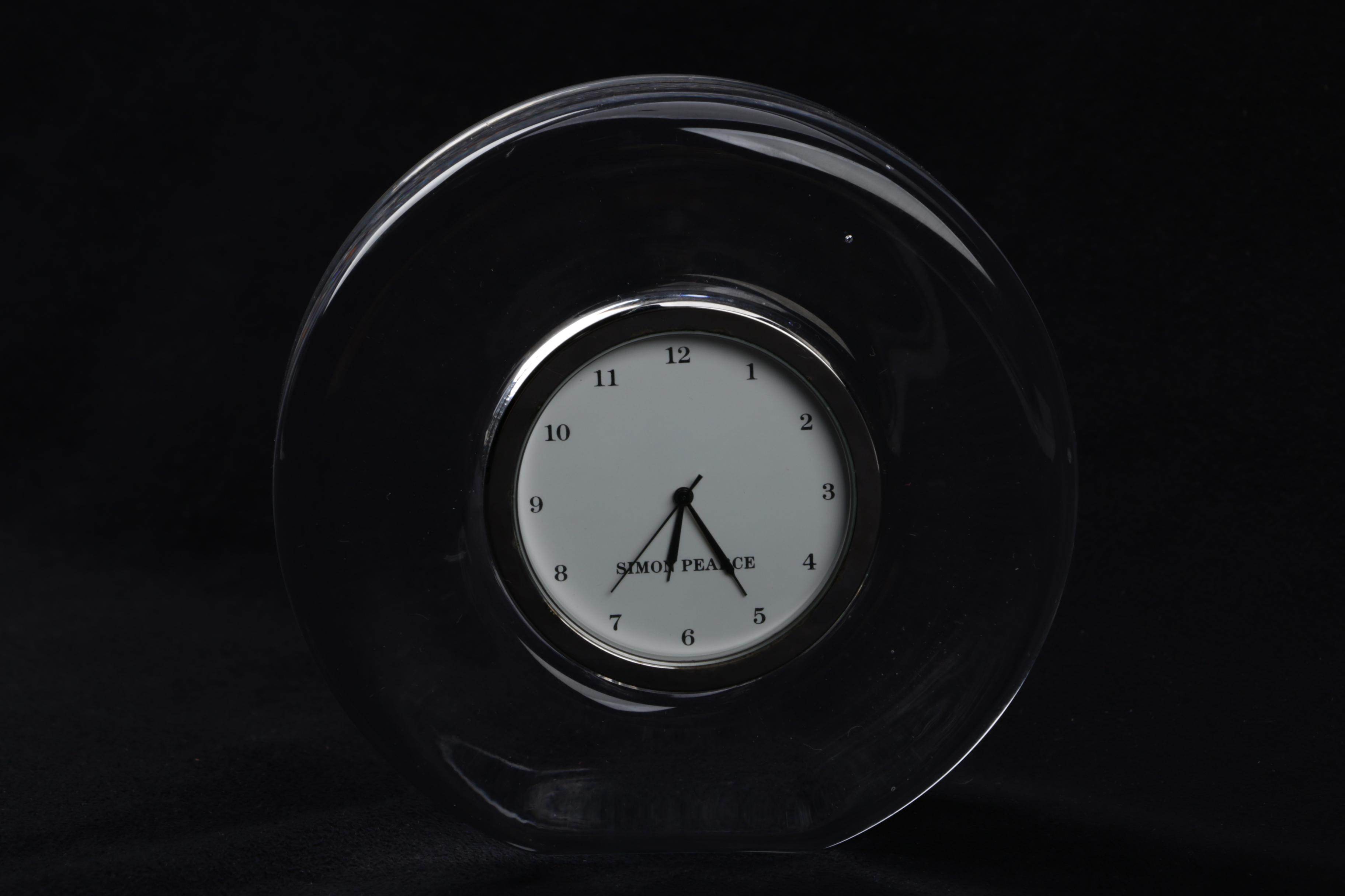 Simon Pearce "Meriden" and "Woodbury" Hand-Blown Glass Desk Clocks