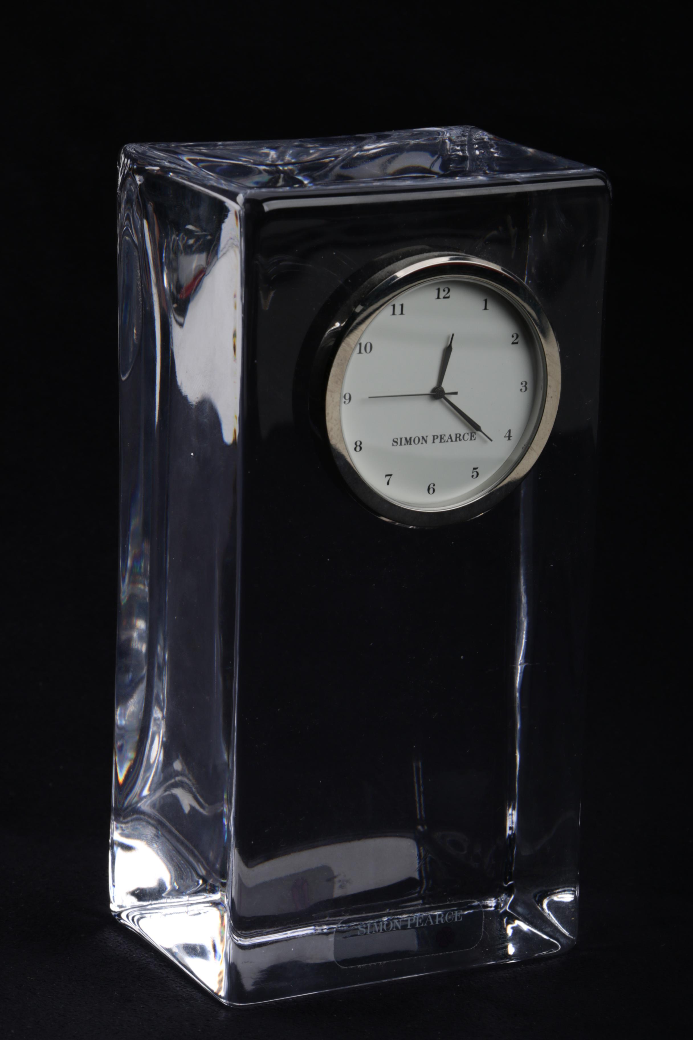 Simon Pearce "Meriden" and "Woodbury" Hand-Blown Glass Desk Clocks