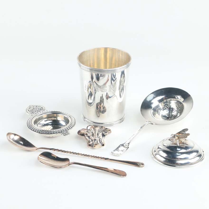 Frank W. Smith Sterling Julep Cup with Other Sterling and Plate Pieces