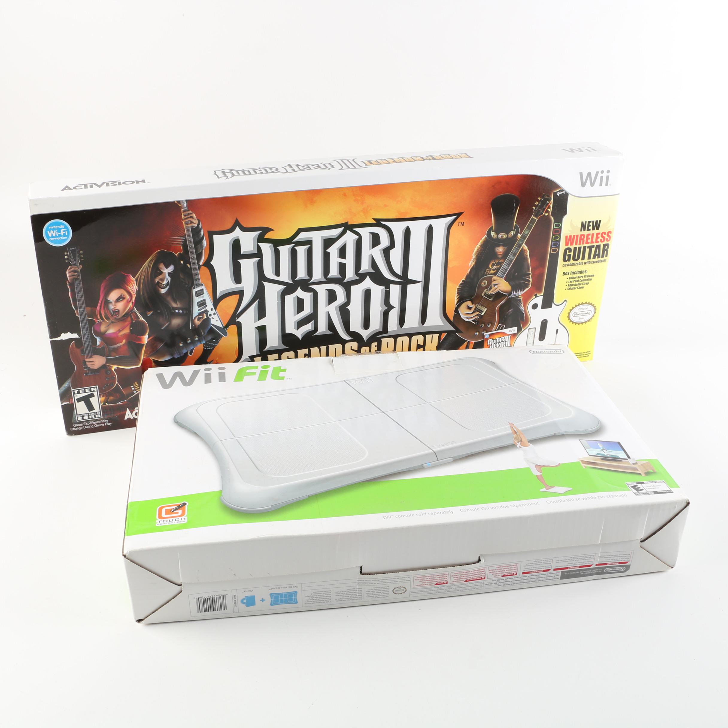 Wii Balance Board and "Guitar Hero III: Legends of Rock" Game with Guitar