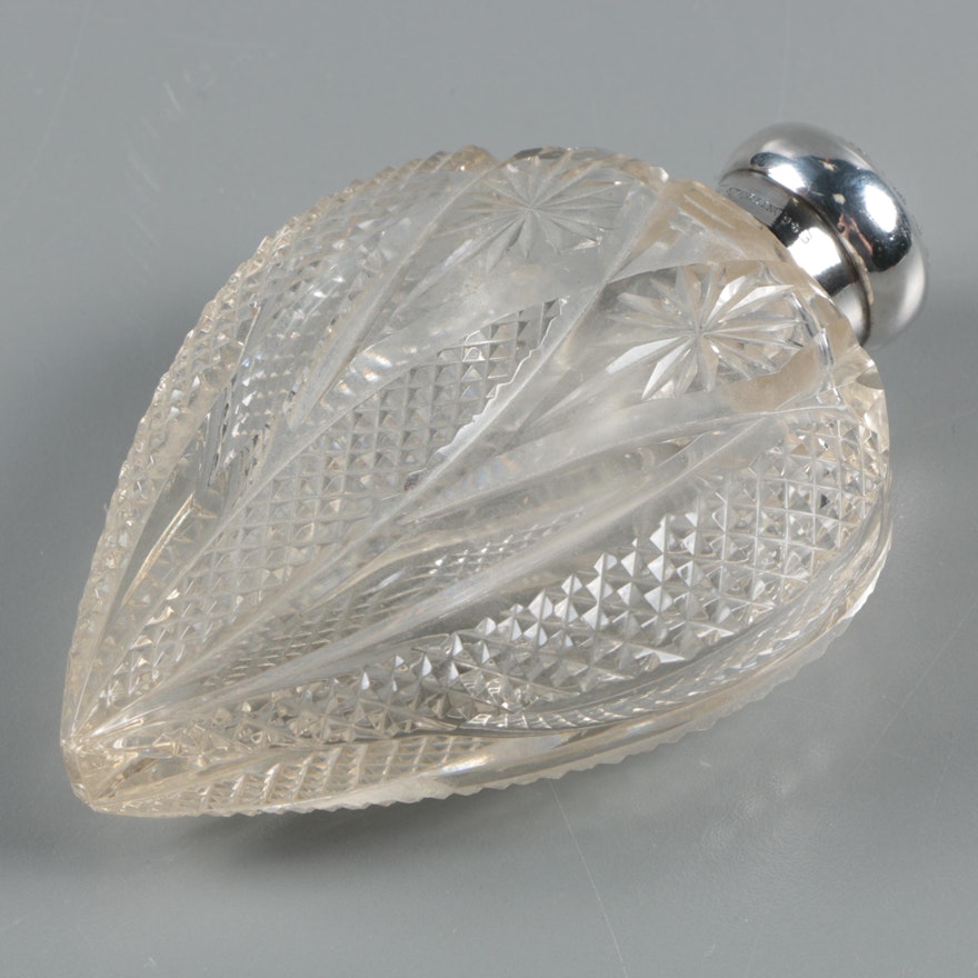 Simons Brothers Cut Crystal Perfume Bottle with Sterling Silver Cap