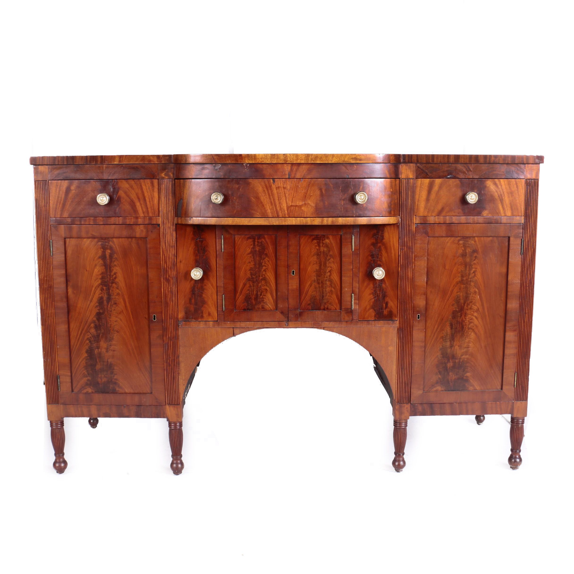 American Classical Flame Mahogany Sideboard, New York, Circa 1830