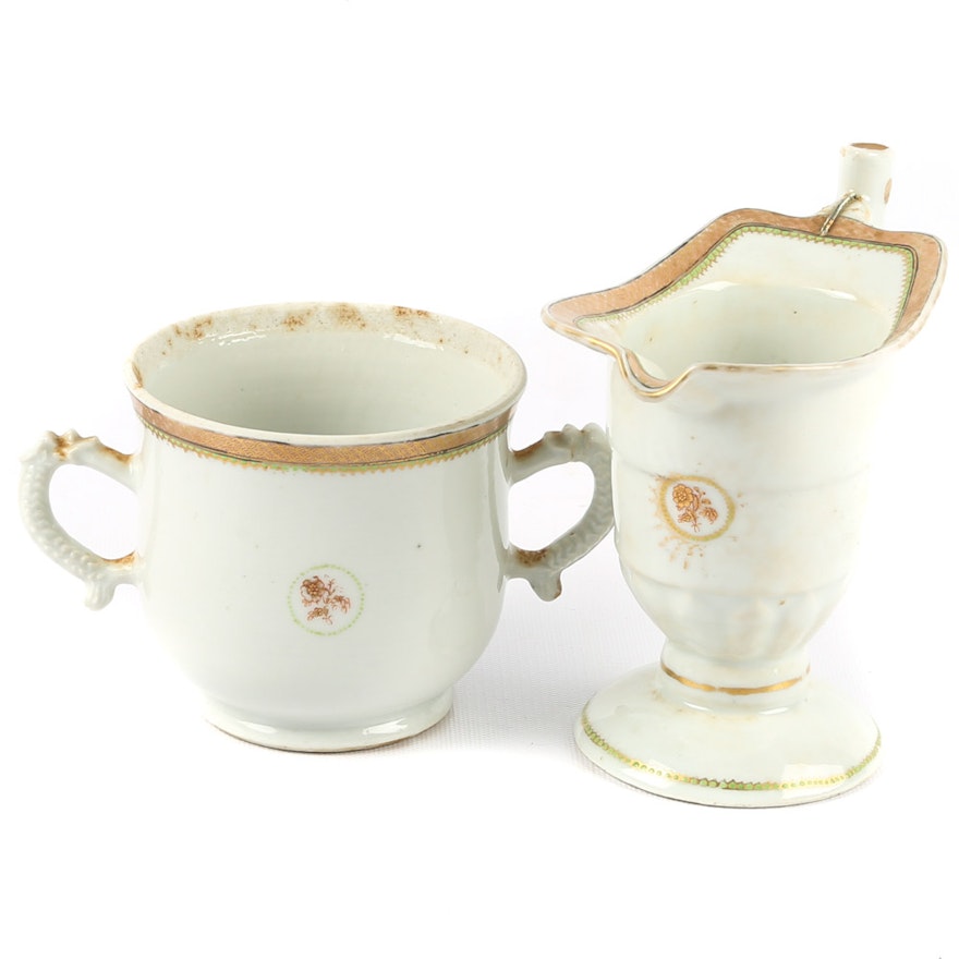 19th Century Chinese Export Porcelain Creamer and Sugar