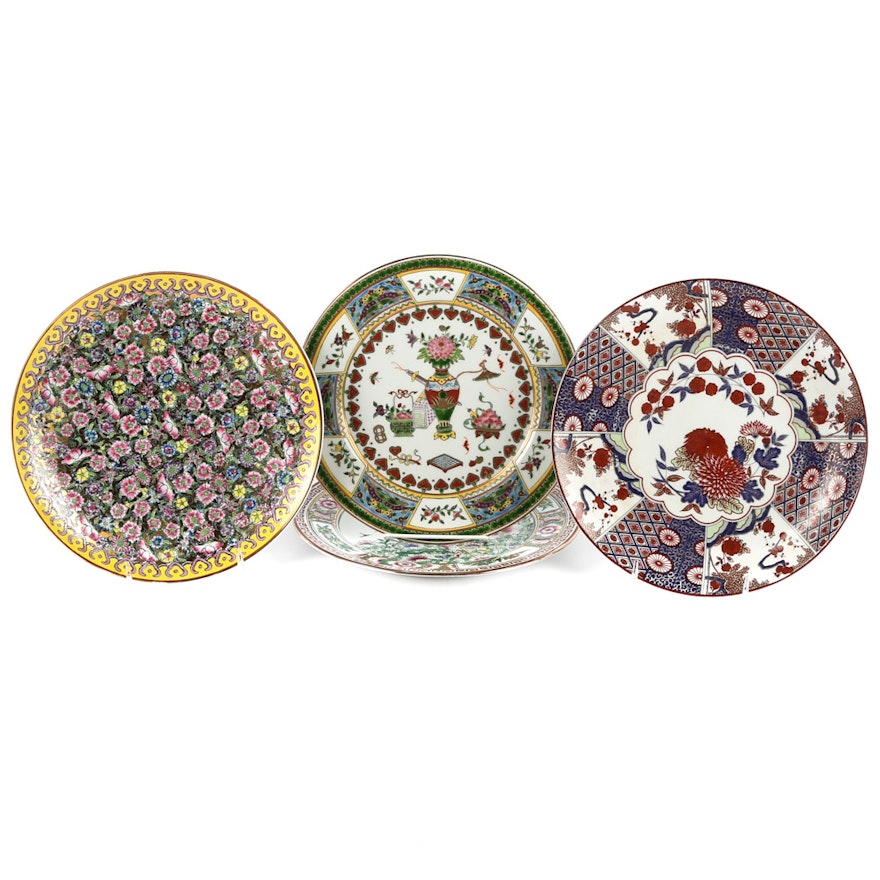 Set of Four Asian Decorative Hand-Painted Porcelain Plates