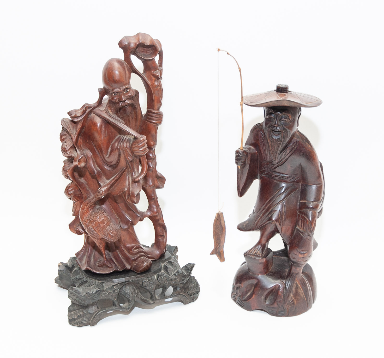 Mid-Century Carved Chinese Rosewood Figurines
