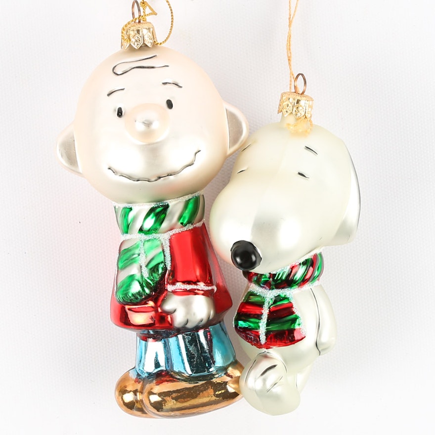 Kurt S. Adler Peanuts Snoopy & Charlie Brown Polonaise Glass Ornaments