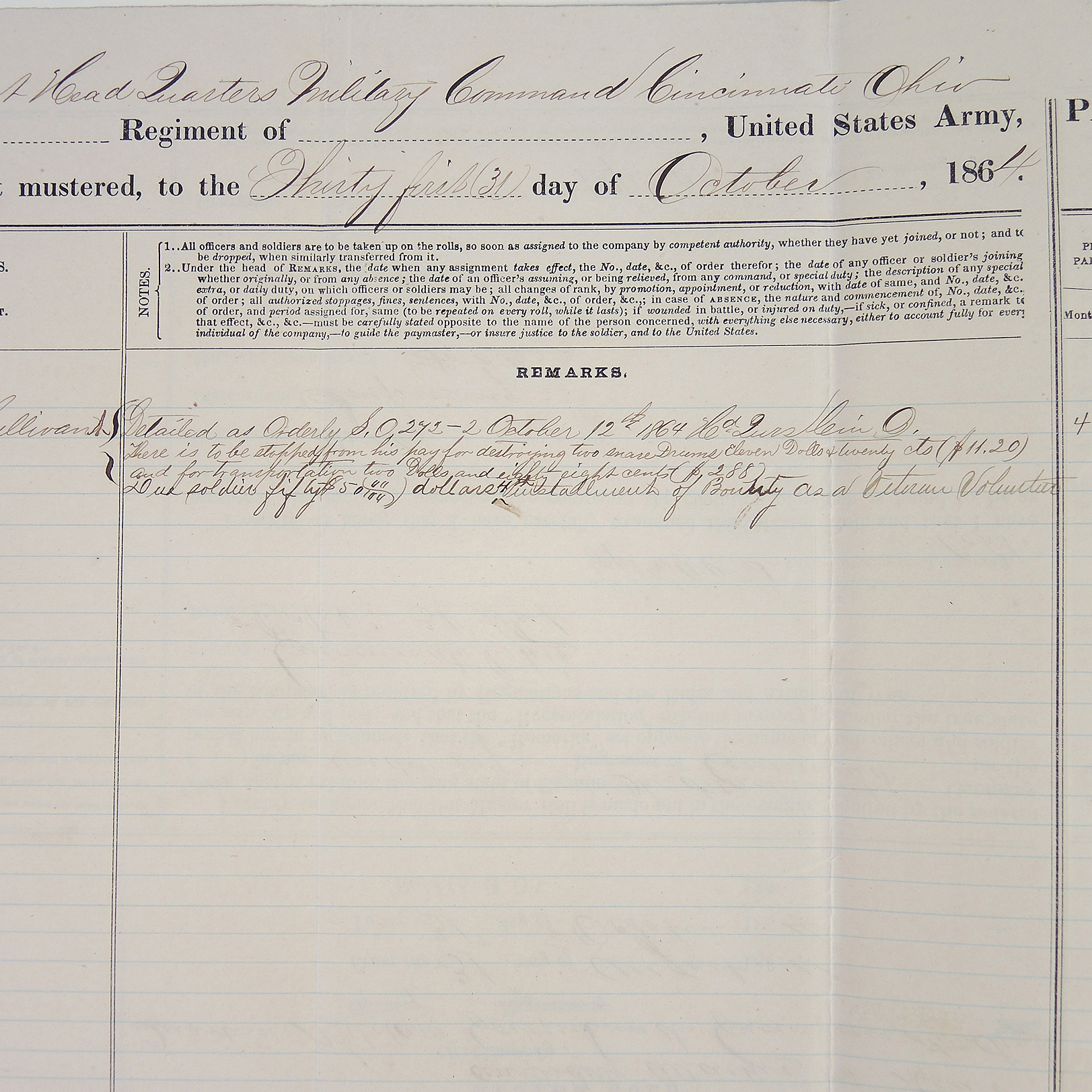 Original 1864 Civil War Muster Roll