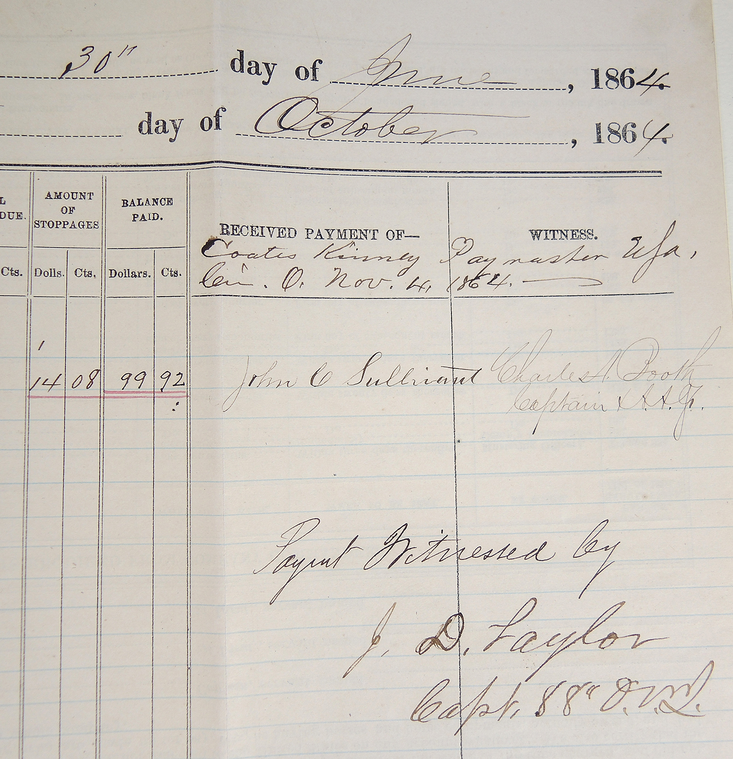 Original 1864 Civil War Muster Roll
