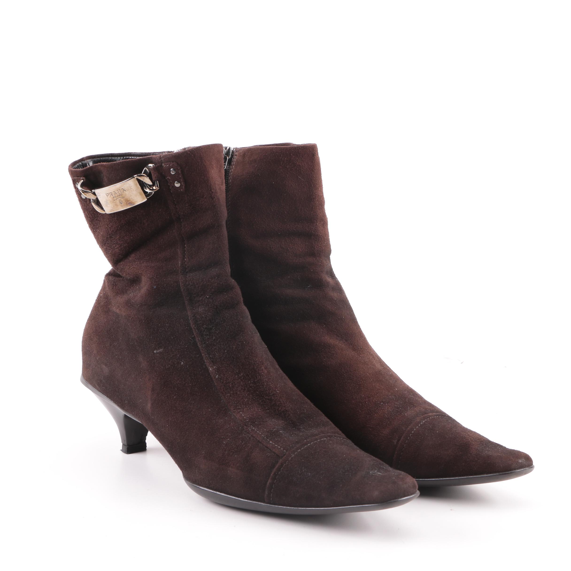Women's Prada Brown Suede Ankle Booties
