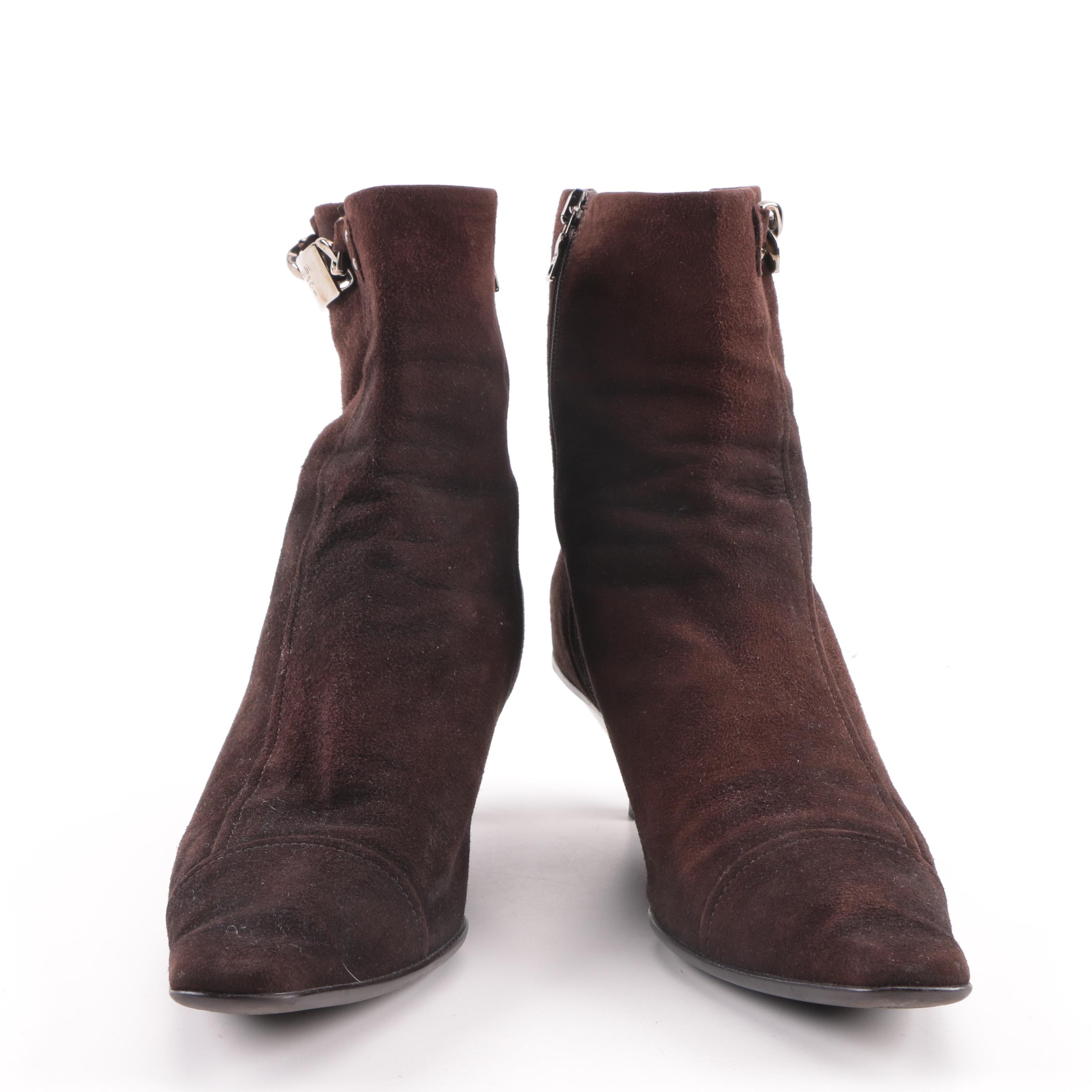 Women's Prada Brown Suede Ankle Booties