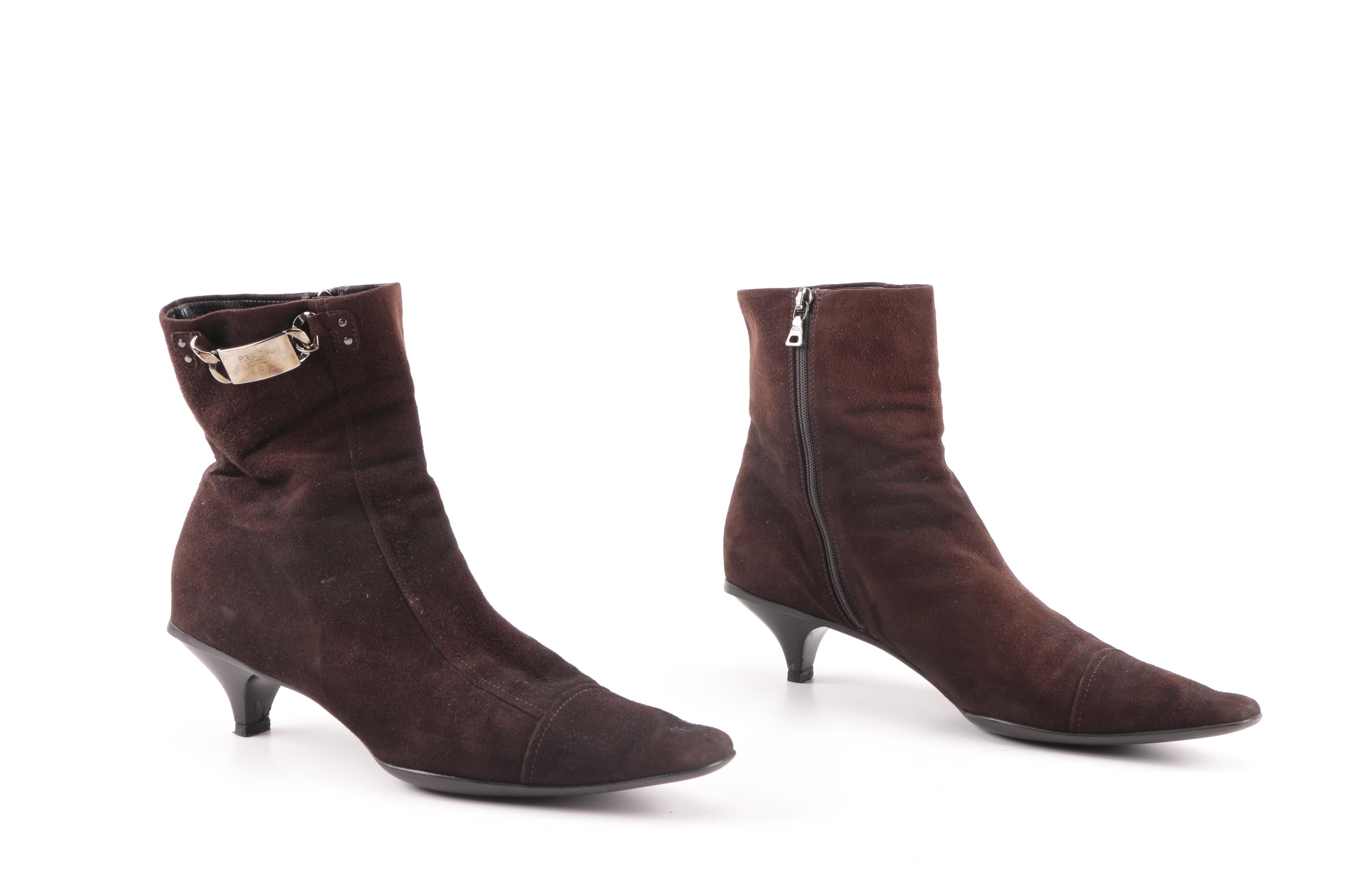 Women's Prada Brown Suede Ankle Booties