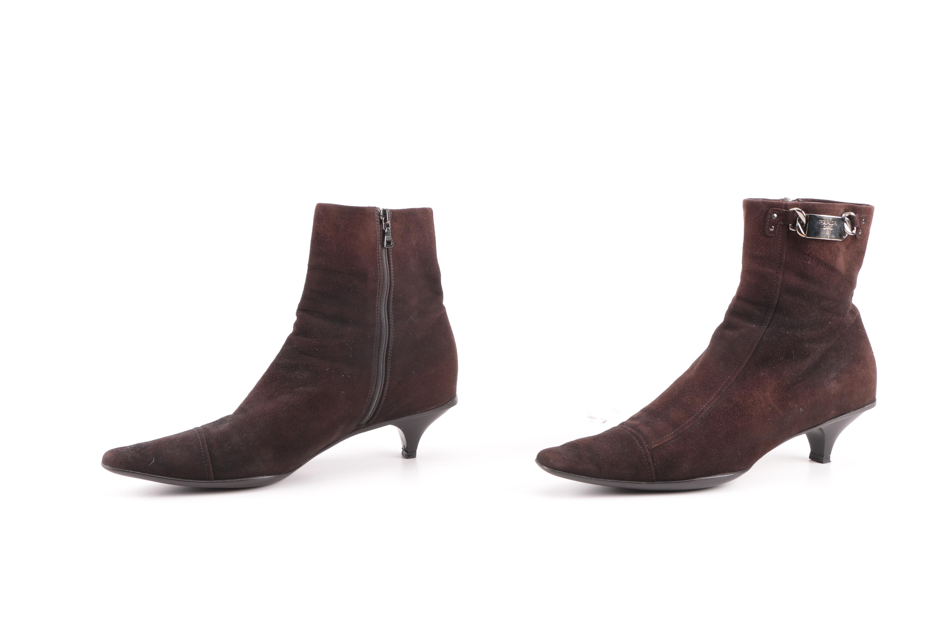 Women's Prada Brown Suede Ankle Booties