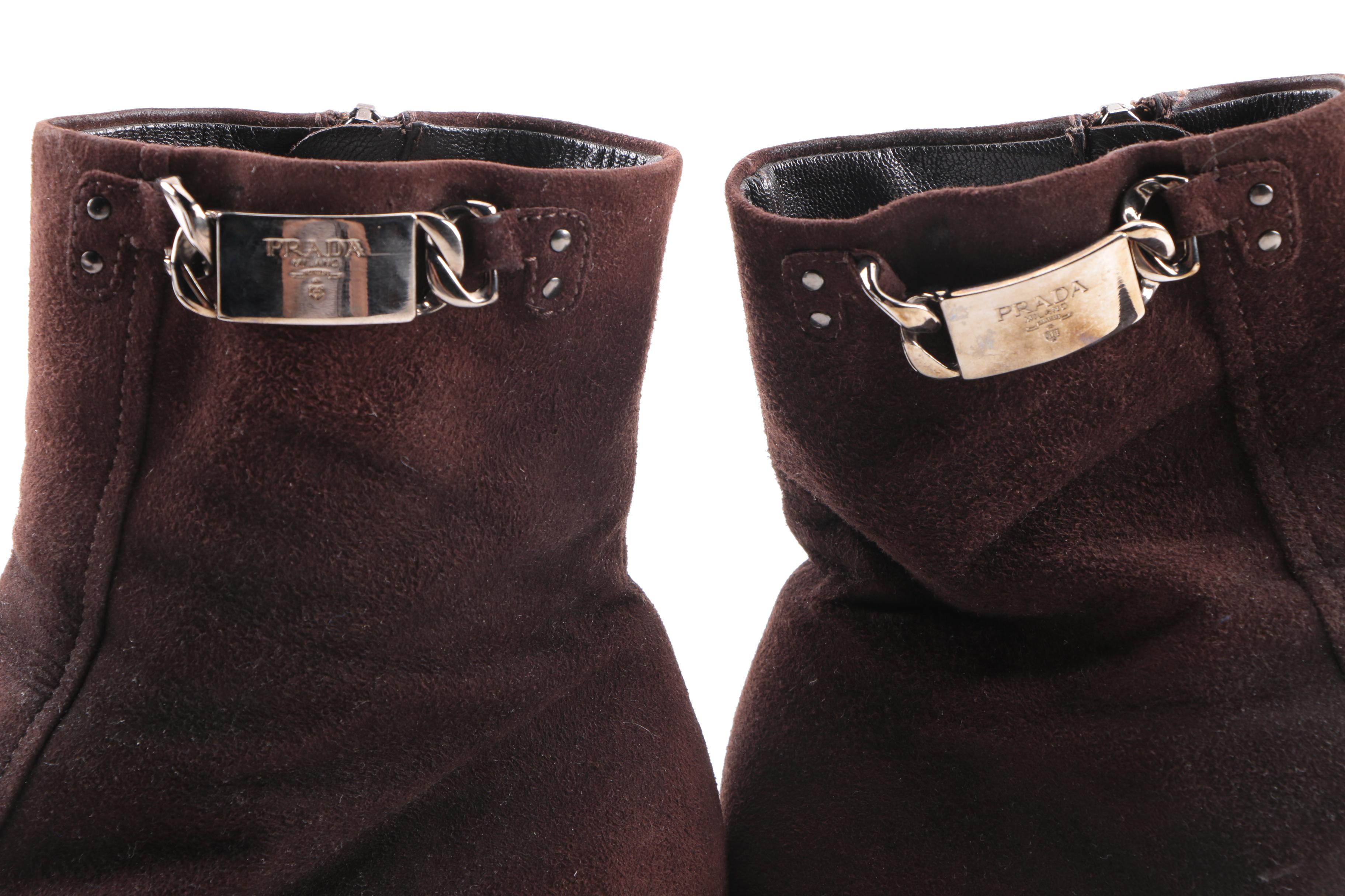 Women's Prada Brown Suede Ankle Booties