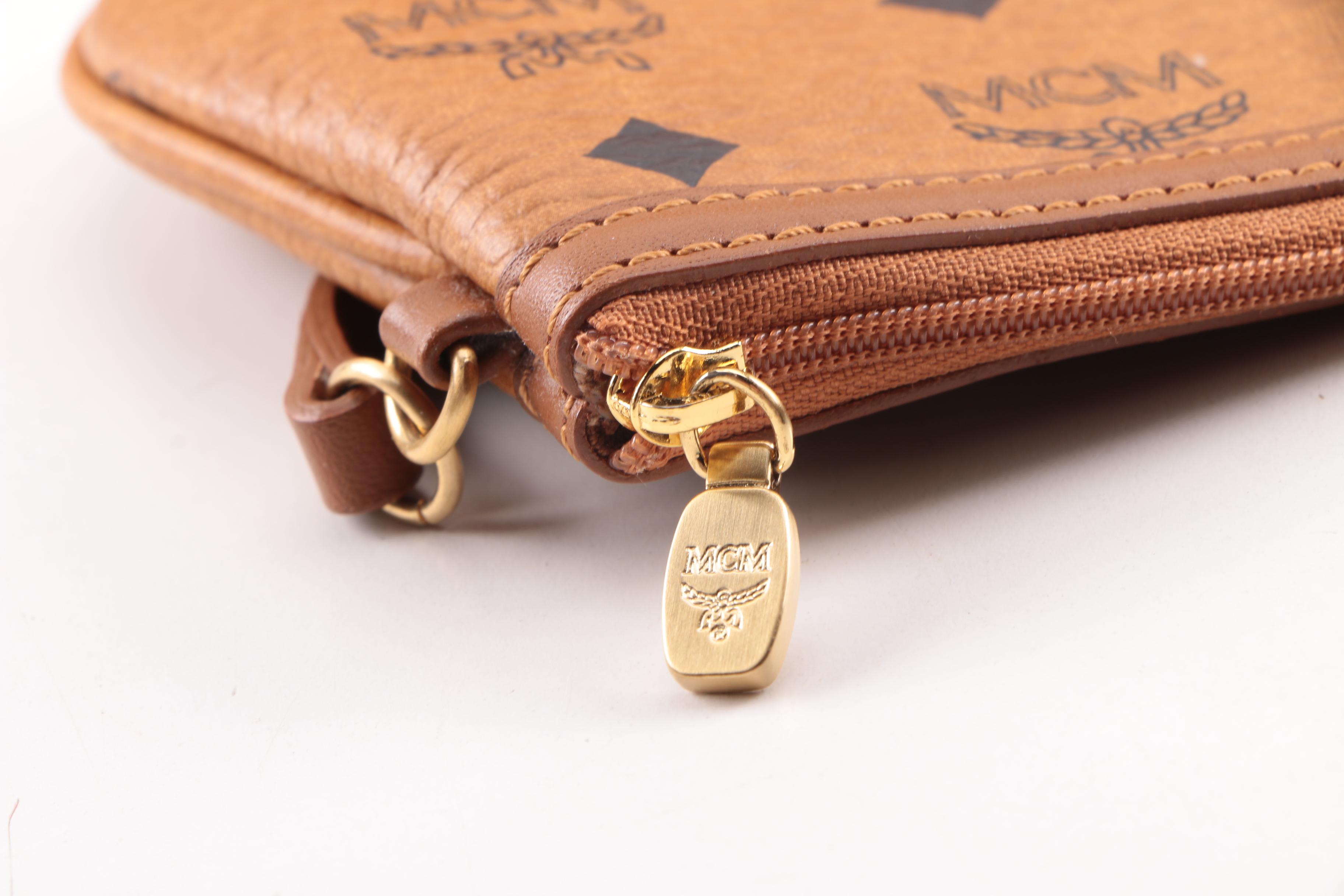 MCM Cognac Visetos Logo Print Coated Canvas Tote Bag, Shoulder Bag and Wristlet