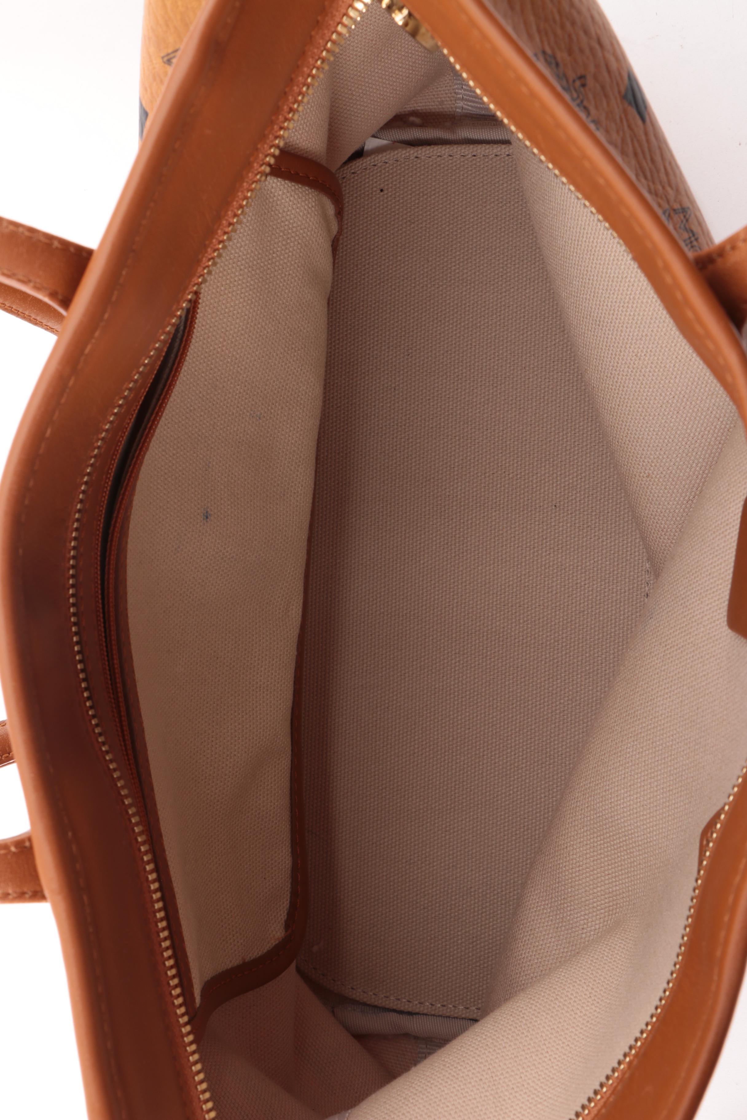 MCM Cognac Visetos Logo Print Coated Canvas Tote Bag, Shoulder Bag and Wristlet