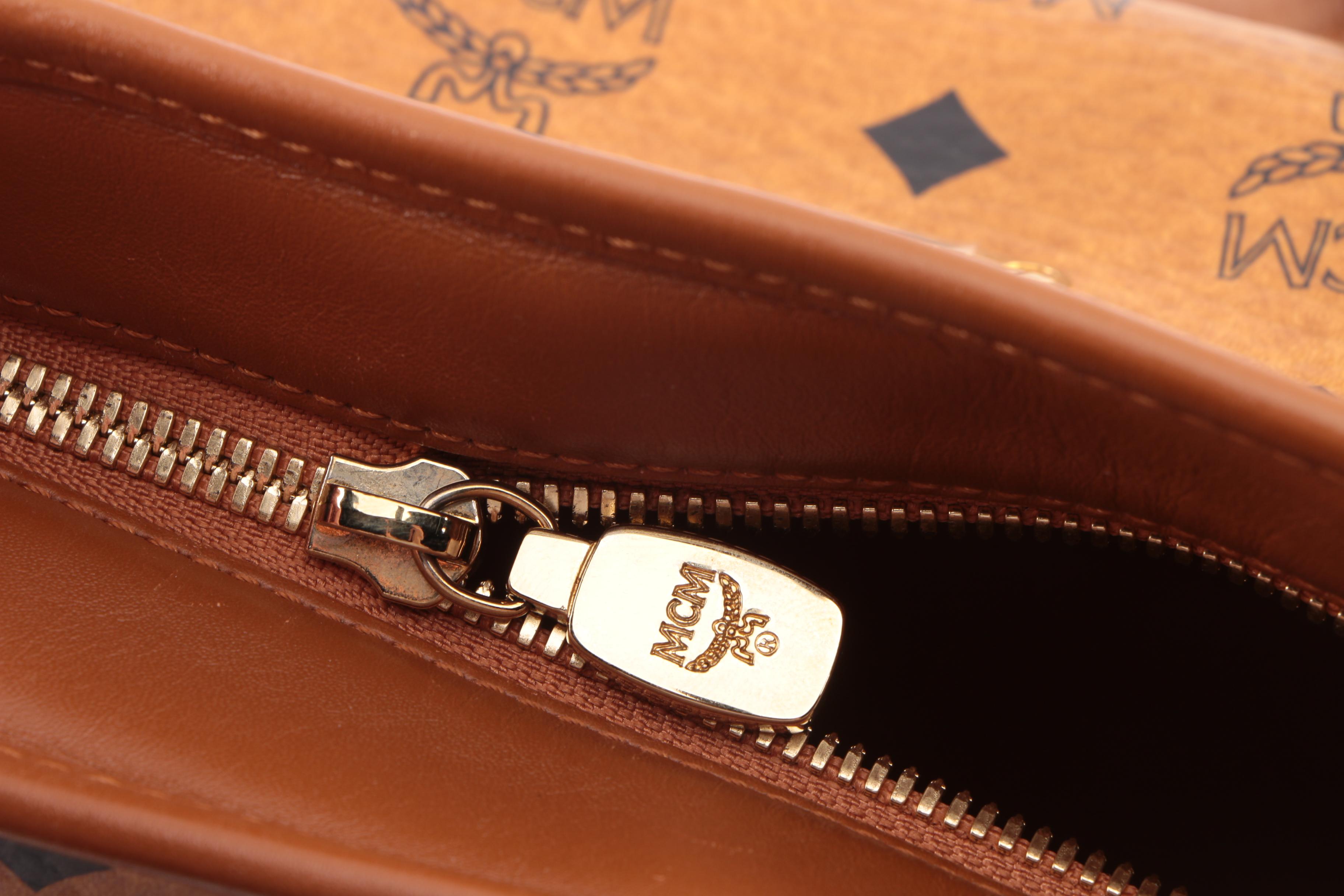 MCM Cognac Visetos Logo Print Coated Canvas Tote Bag, Shoulder Bag and Wristlet