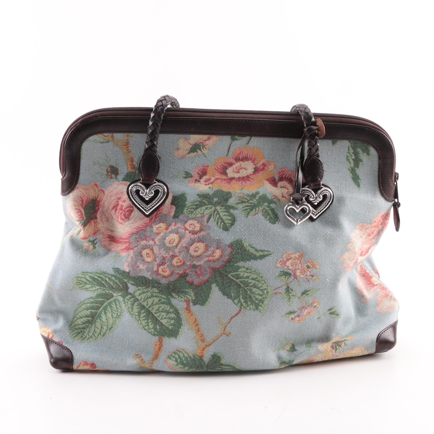 Brighton Floral Canvas Shoulder Bag with Leather and Metal Heart Accents