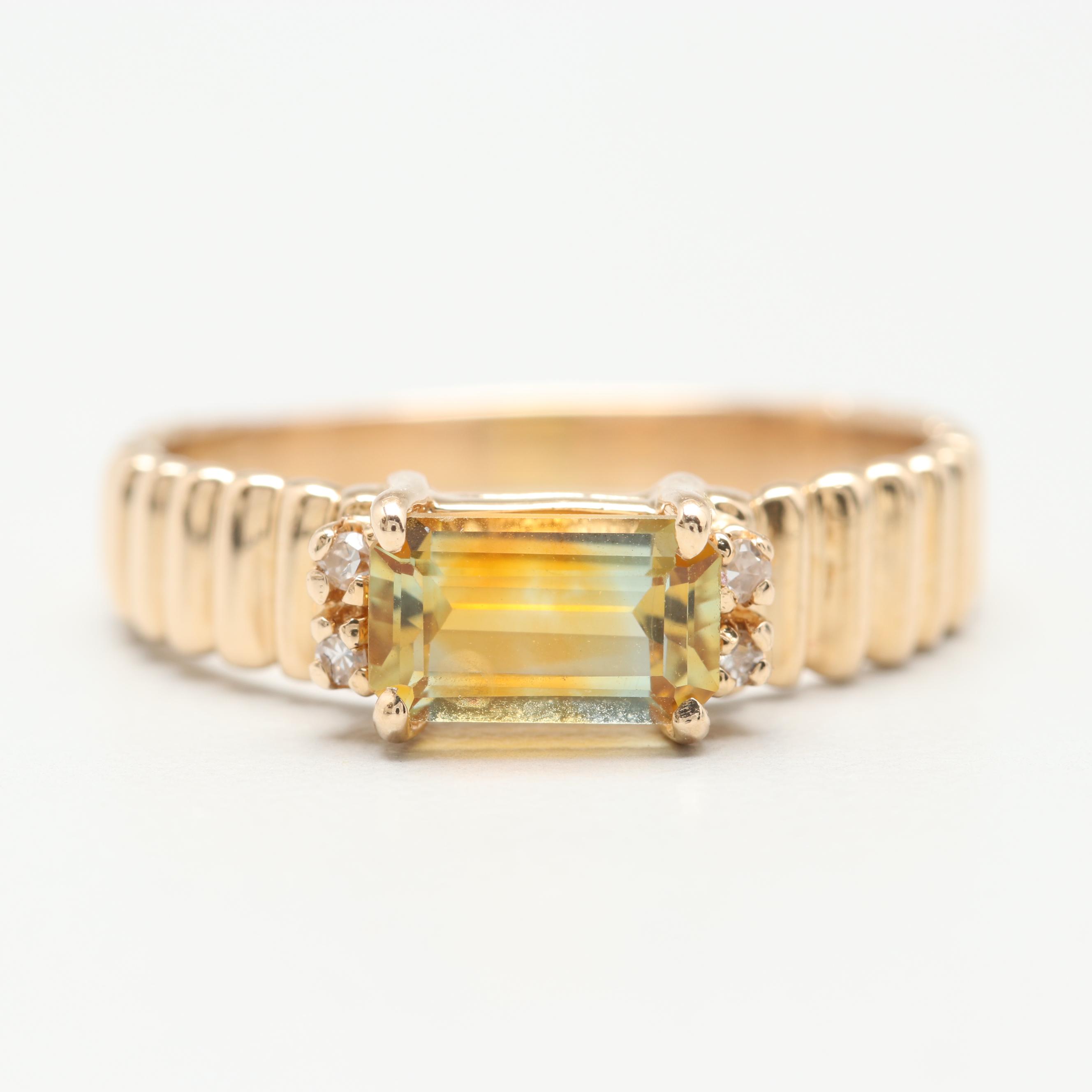 14K Yellow Gold Yellow Sapphire and Diamond Ring
