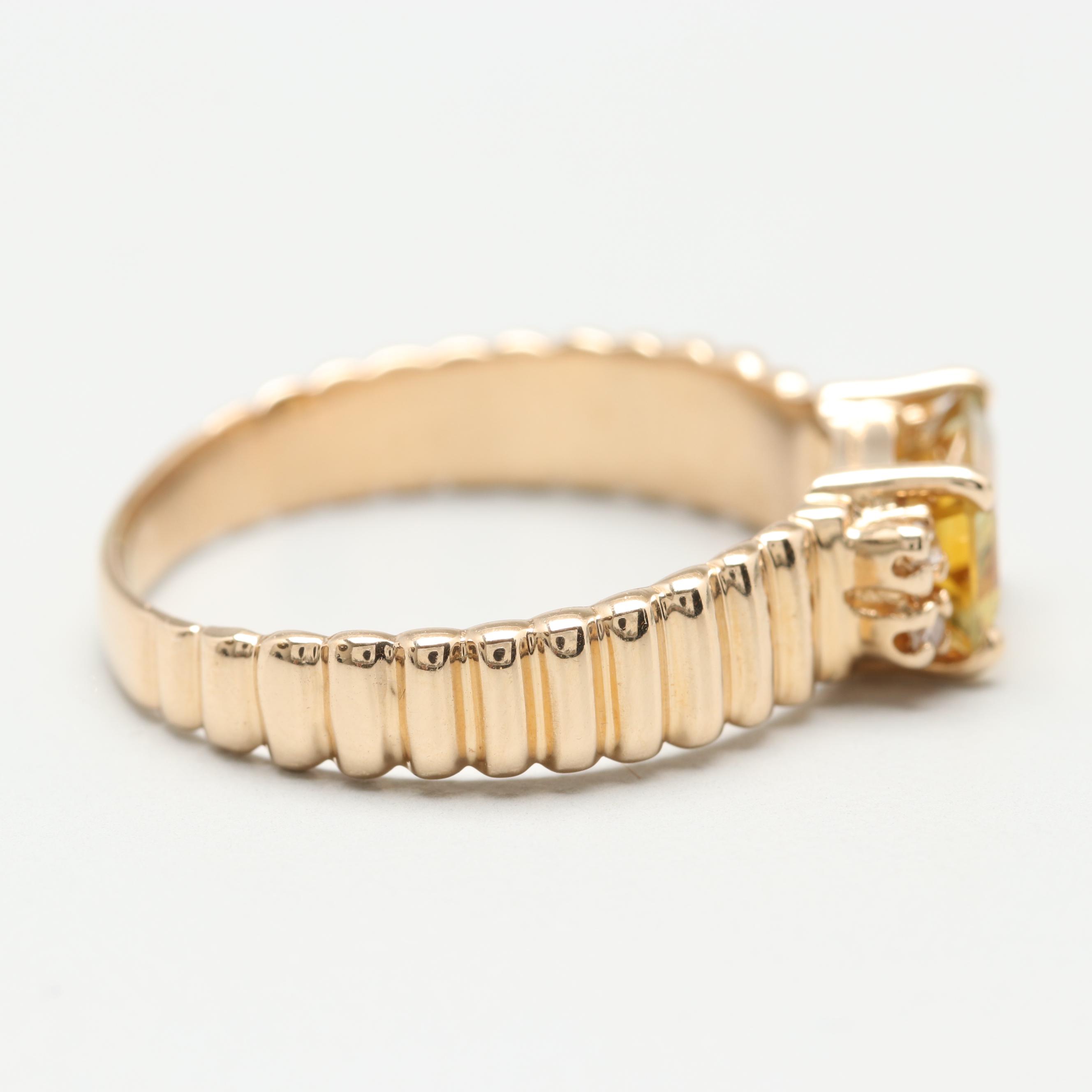 14K Yellow Gold Yellow Sapphire and Diamond Ring