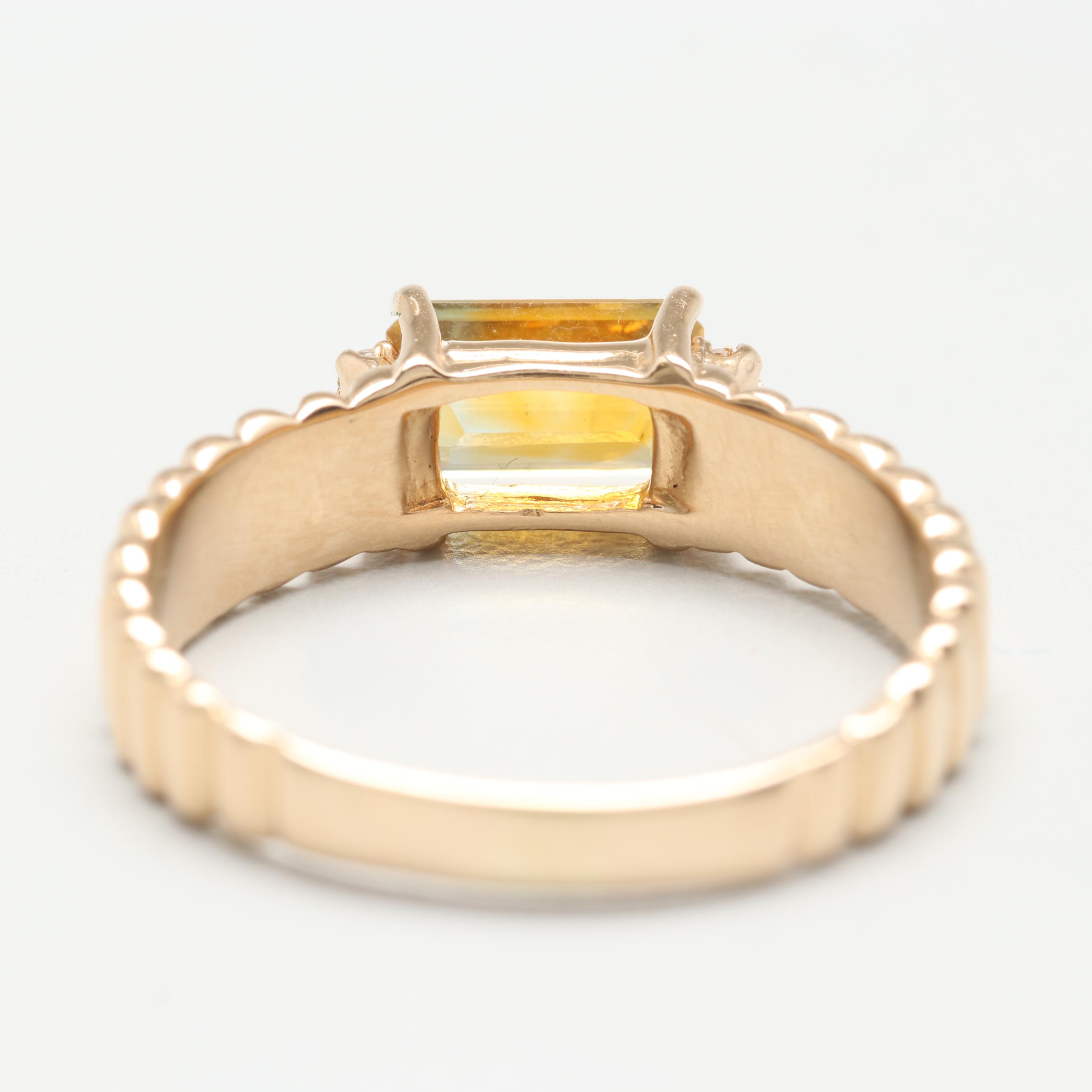 14K Yellow Gold Yellow Sapphire and Diamond Ring