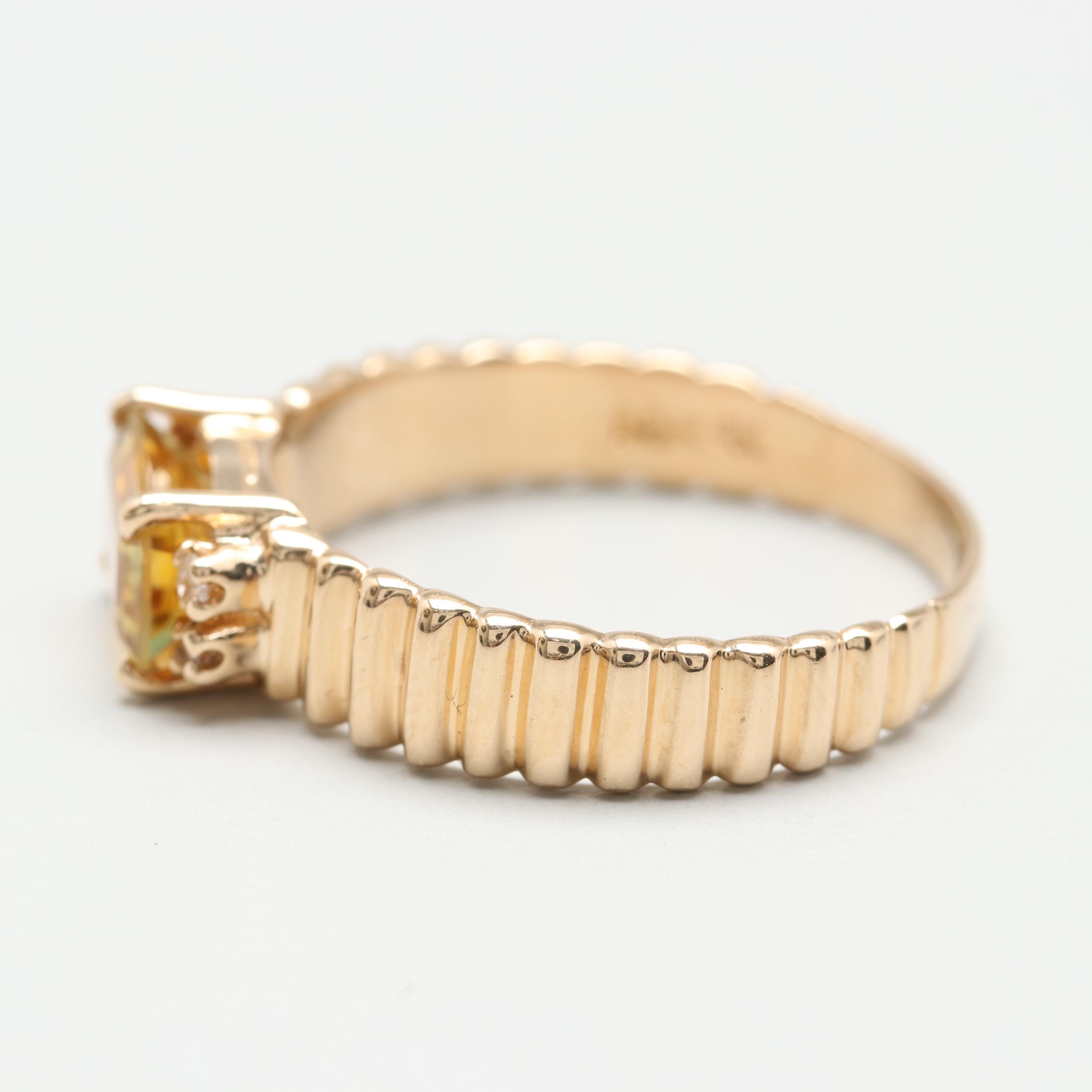 14K Yellow Gold Yellow Sapphire and Diamond Ring