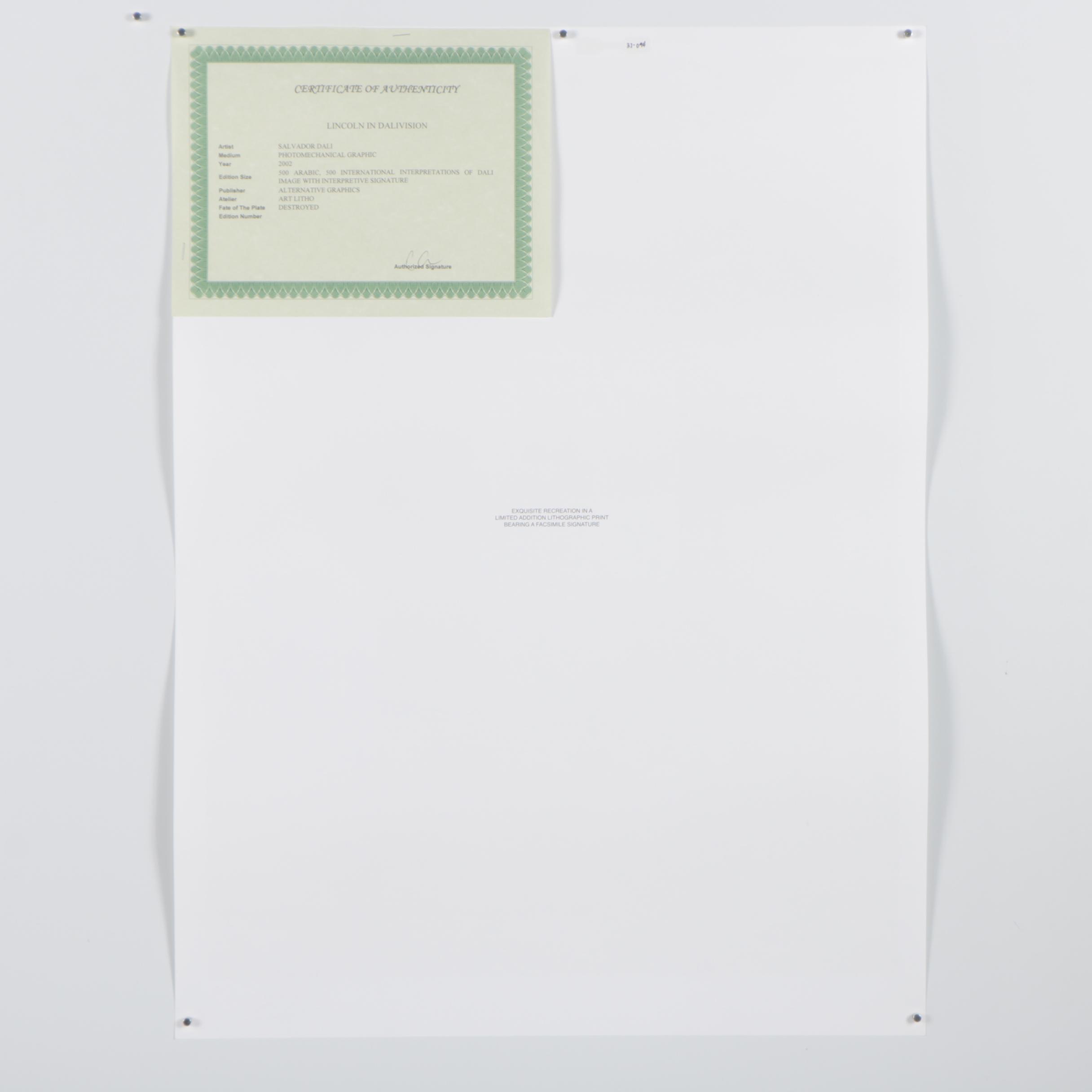 Offset Lithograph after Salvador Dali "Lincoln in Dalivision"