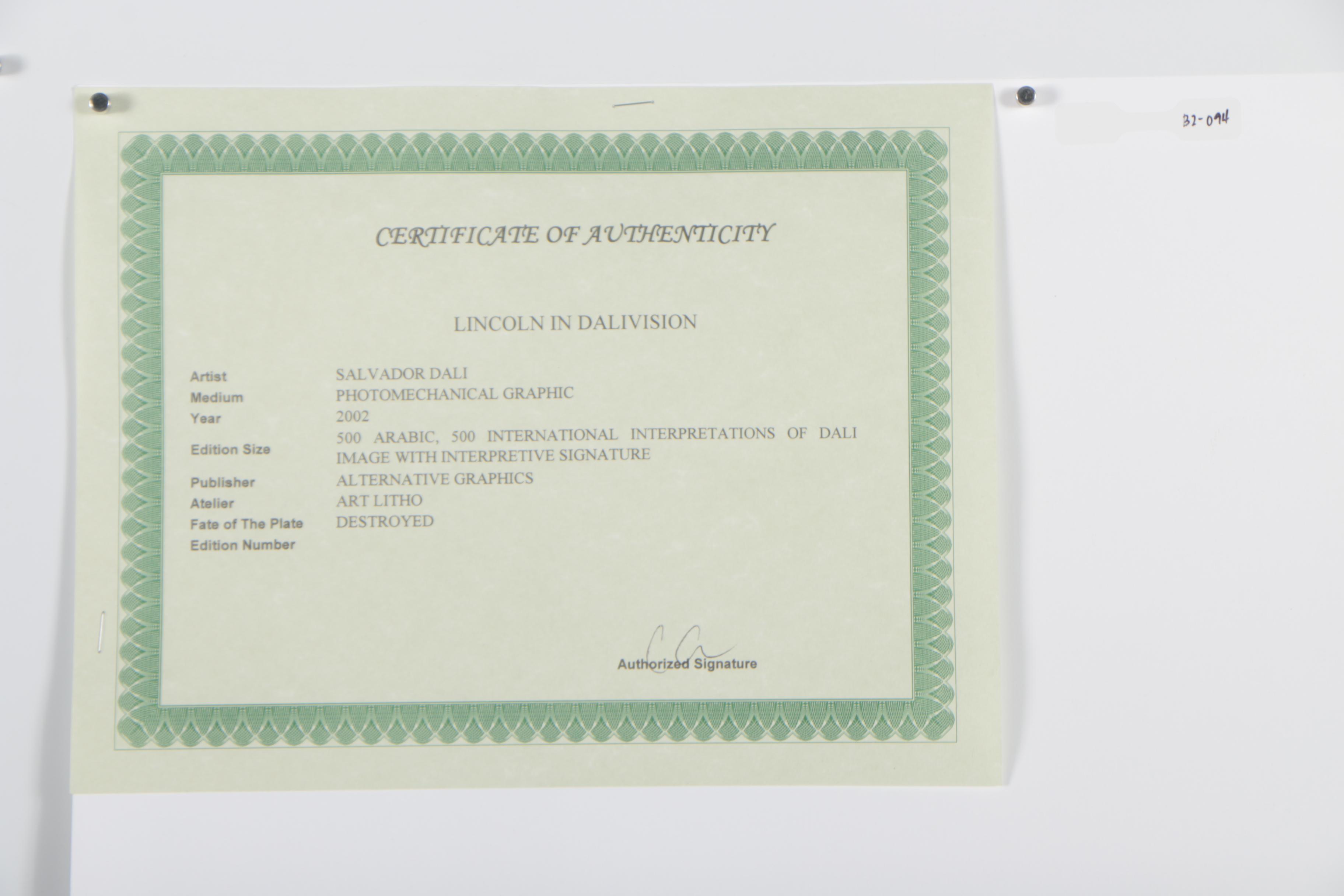 Offset Lithograph after Salvador Dali "Lincoln in Dalivision"