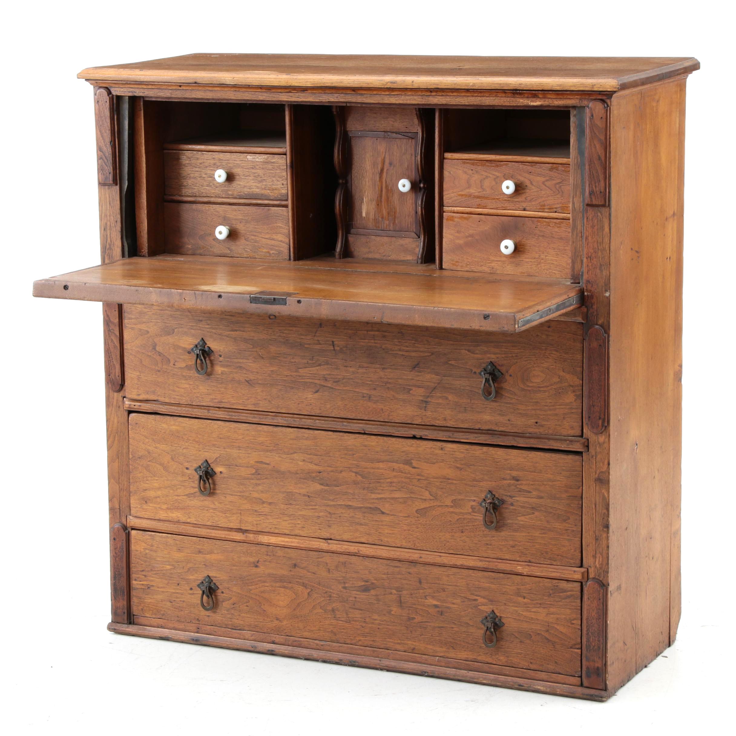 Antique Walnut Butler's Desk with Chest of Drawers